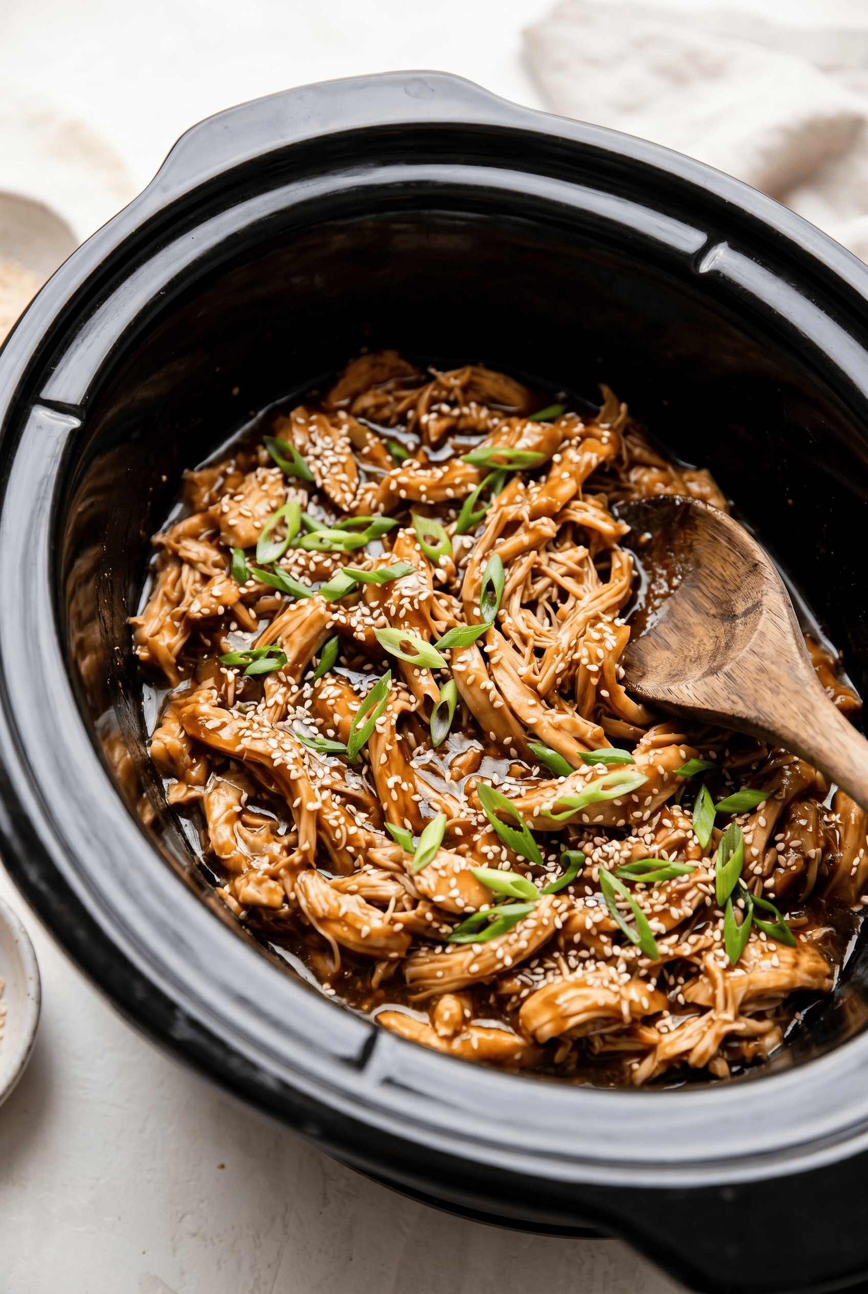 Crockpot honey garlic chicken finished in the slow cooker