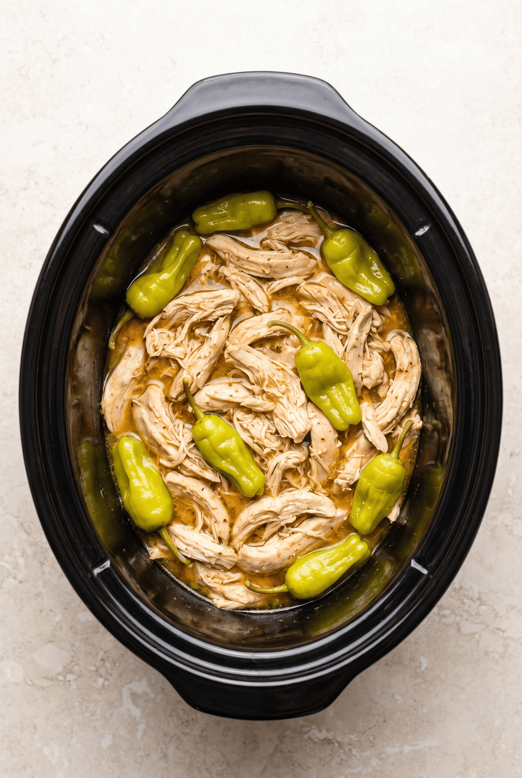 Crockpot Mississippi Chicken finished in the slow cooker