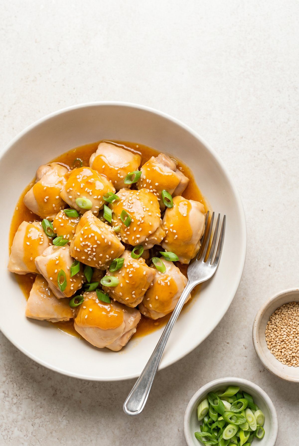 Overhead view of crockpot orange chicken