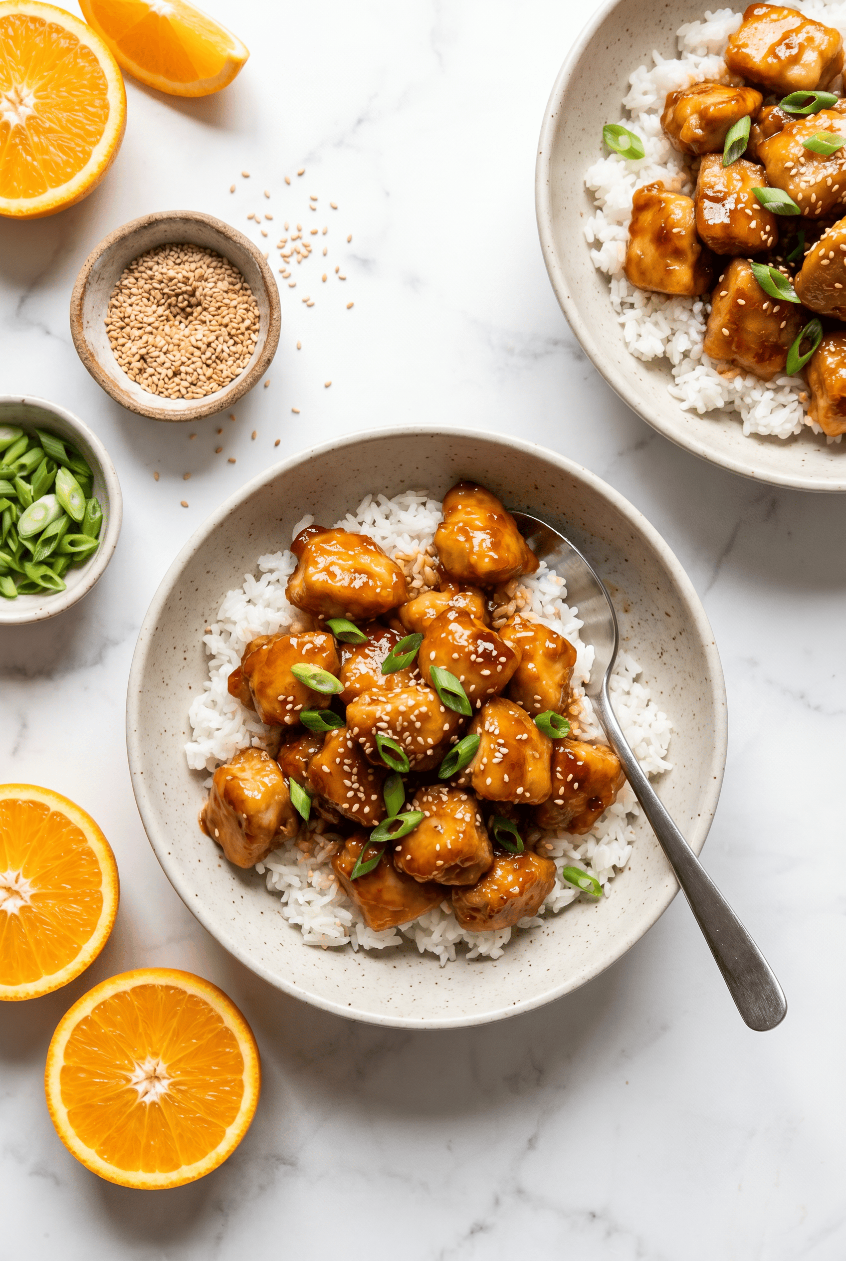 Overhead view of crockpot orange chicken