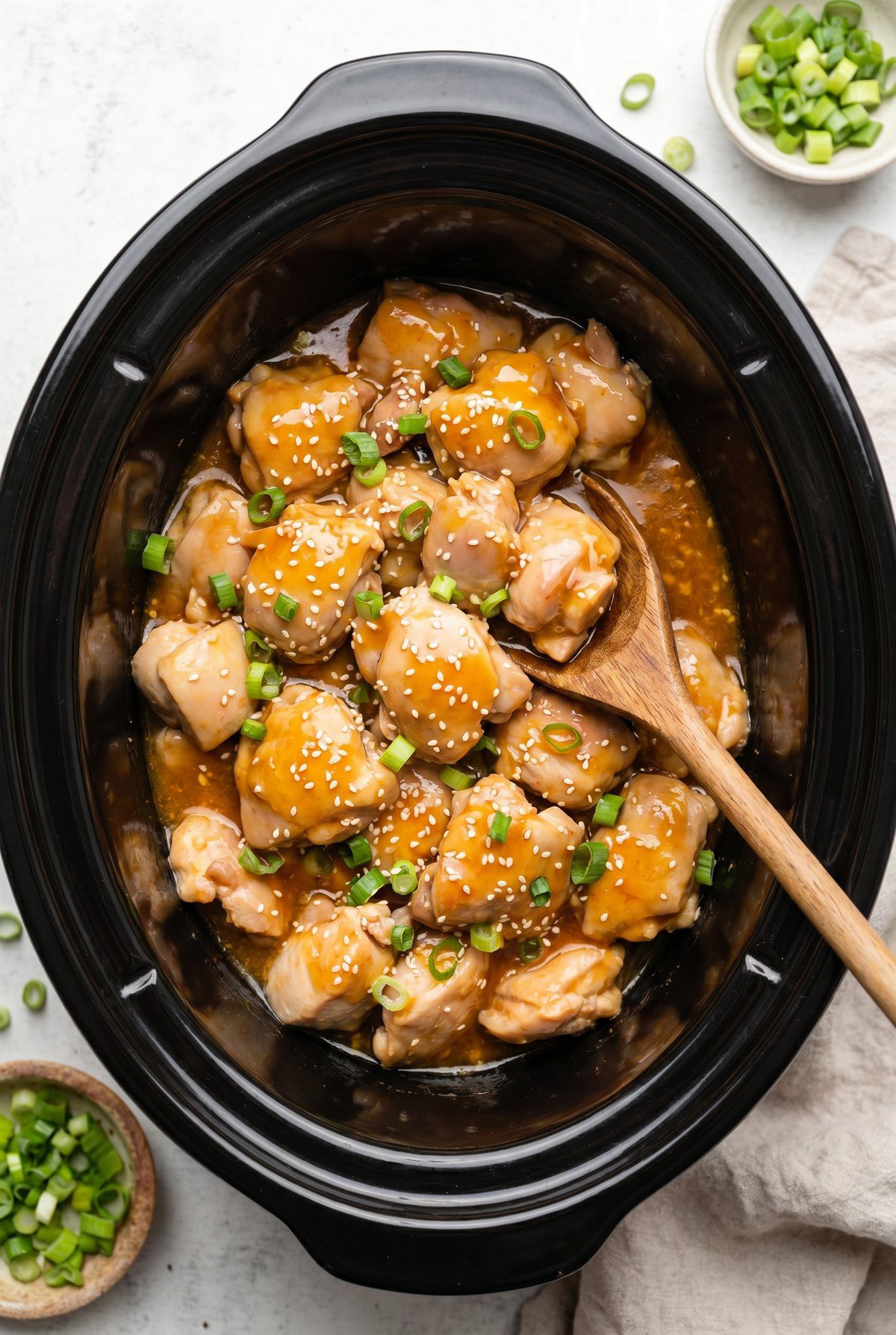 Crockpot Orange Chicken finished in the slow cooker