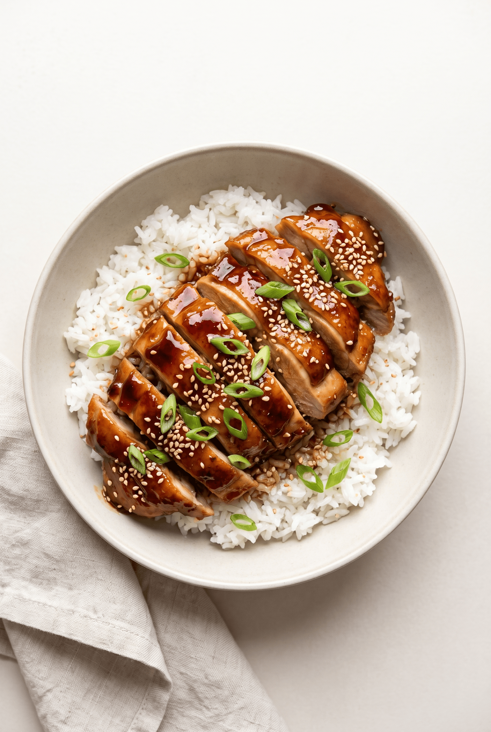 Overhead view of crockpot teriyaki chicken