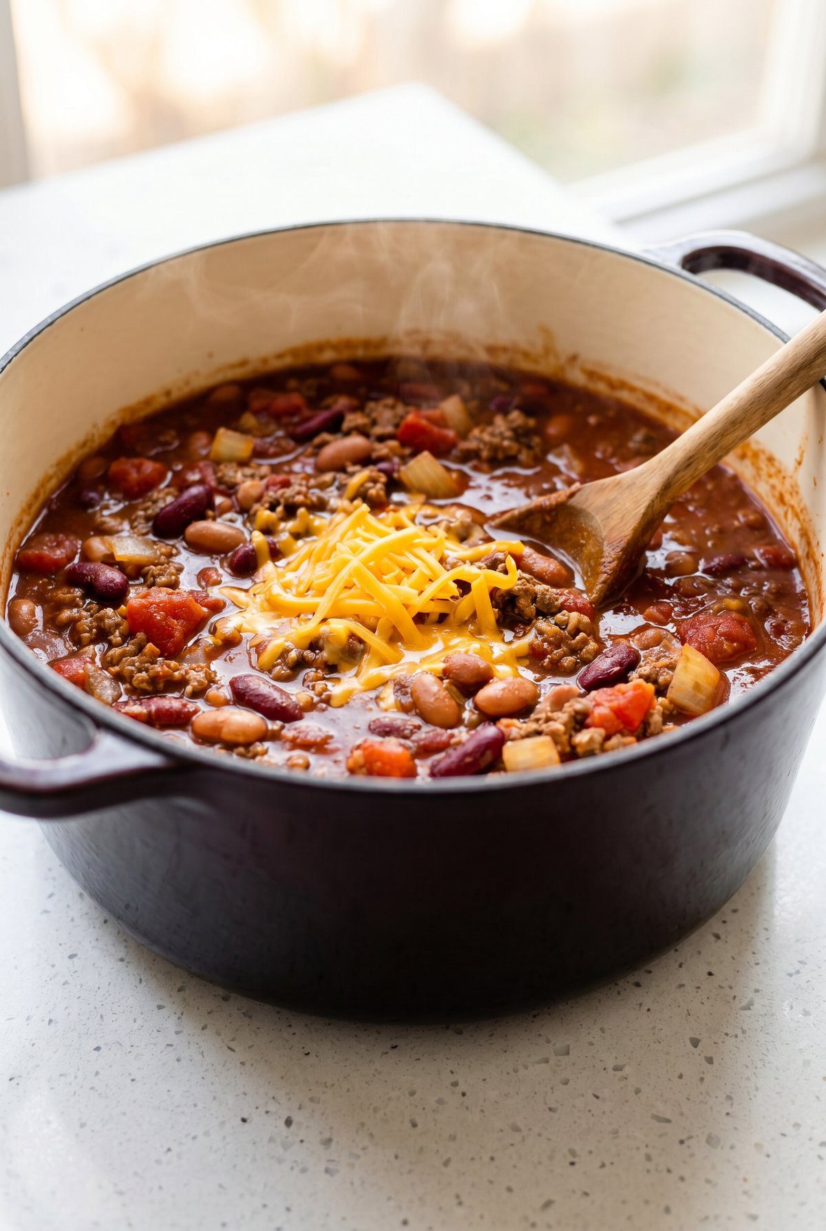 Easy Beef Chili ready to serve