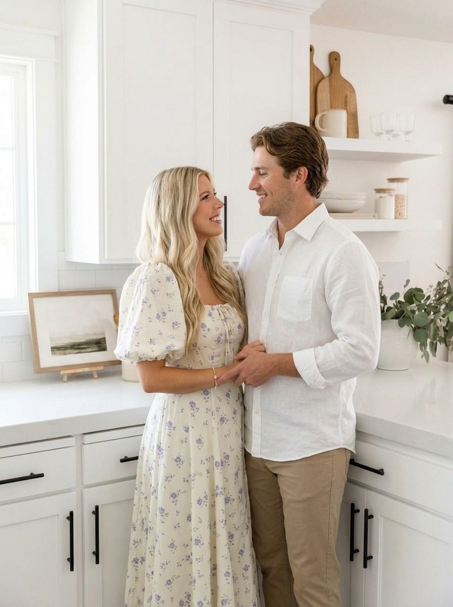 Emily and her husband in their kitchen