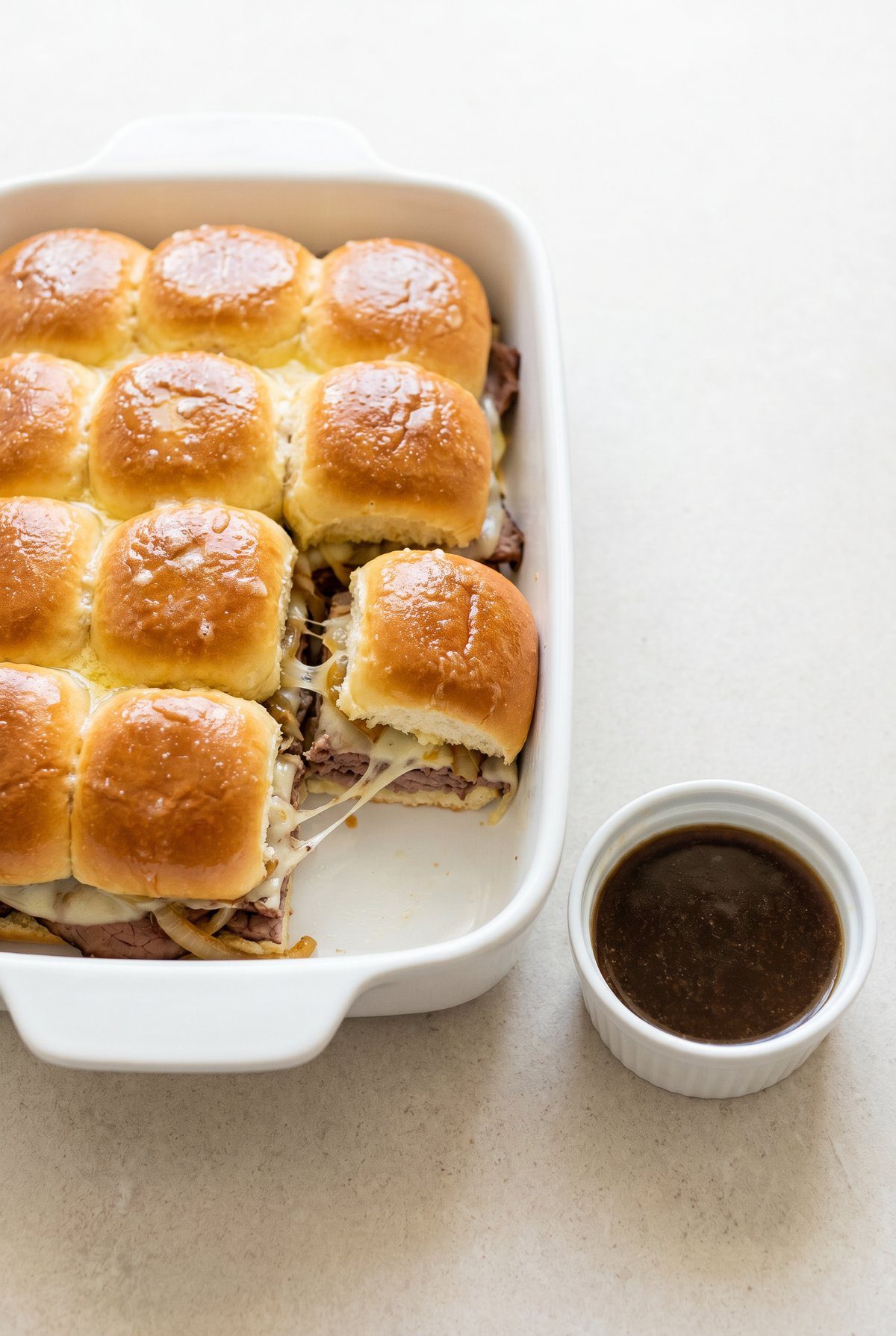 French Dip Sliders ready to serve