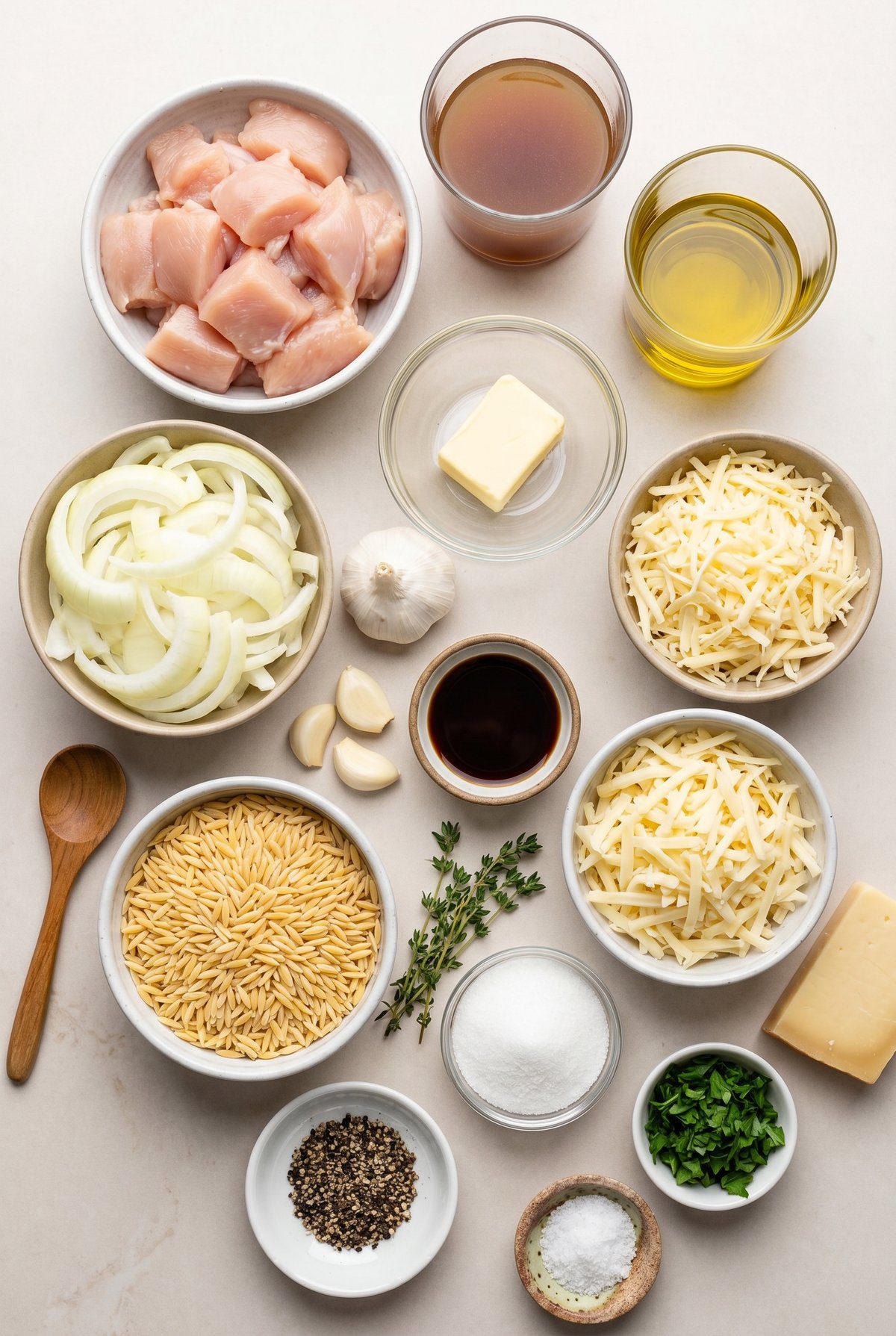 Ingredients for French Onion Chicken Orzo