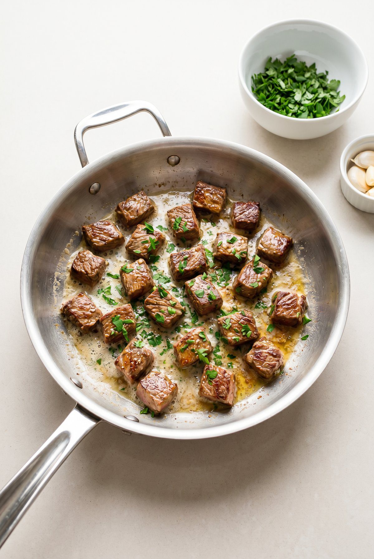 Garlic Butter Steak Bites ready to serve