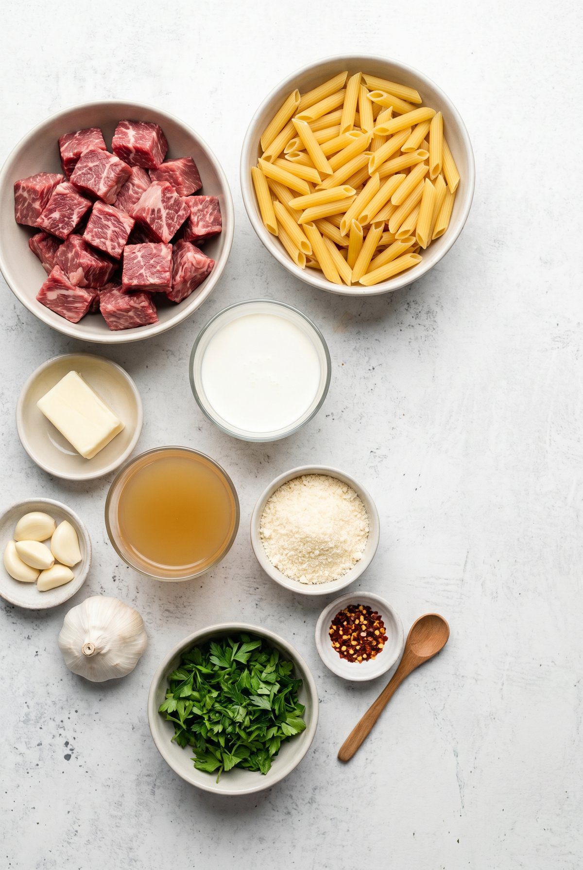 Ingredients for Garlic Butter Steak Pasta