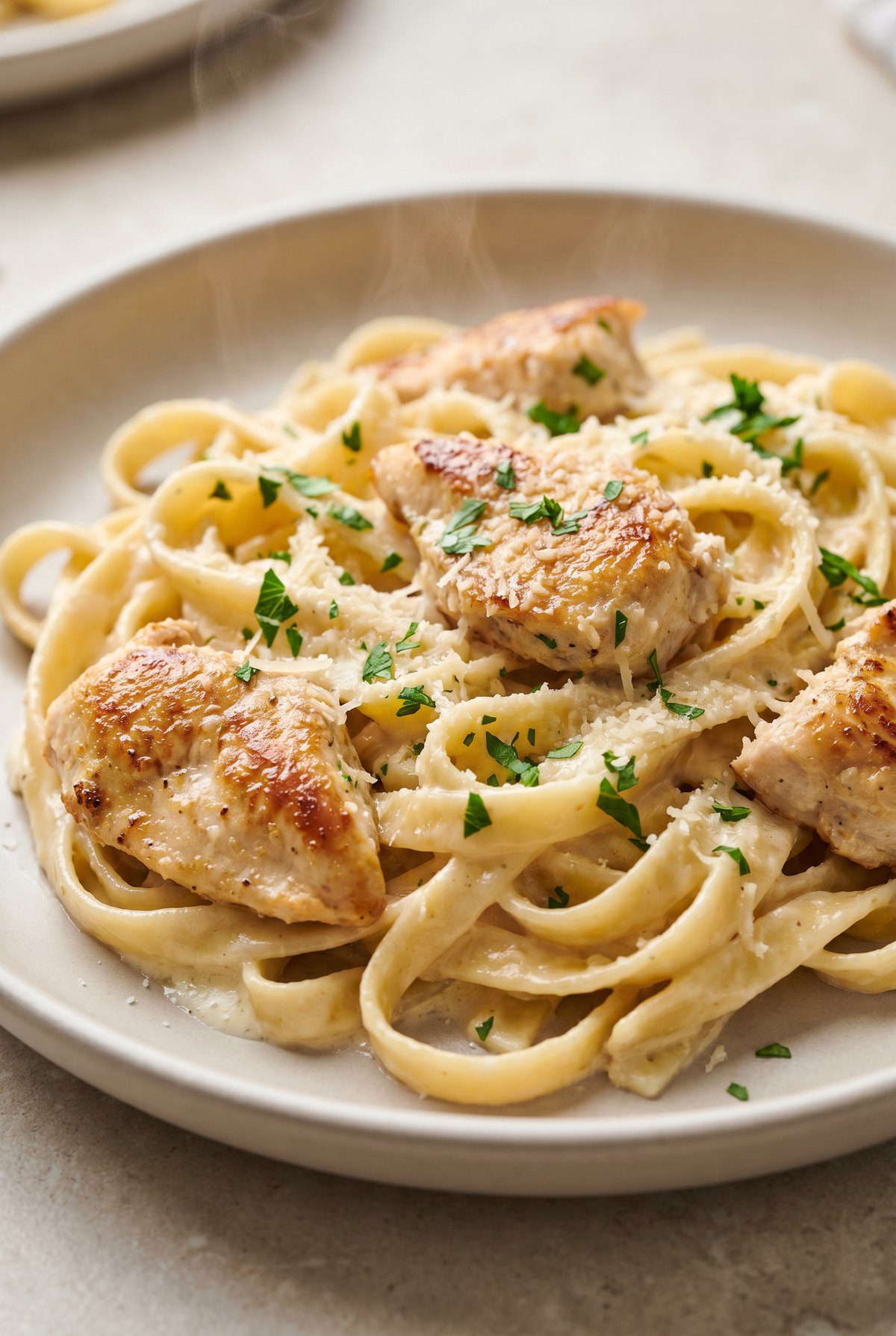 Close-up of Garlic Parmesan Chicken Pasta
