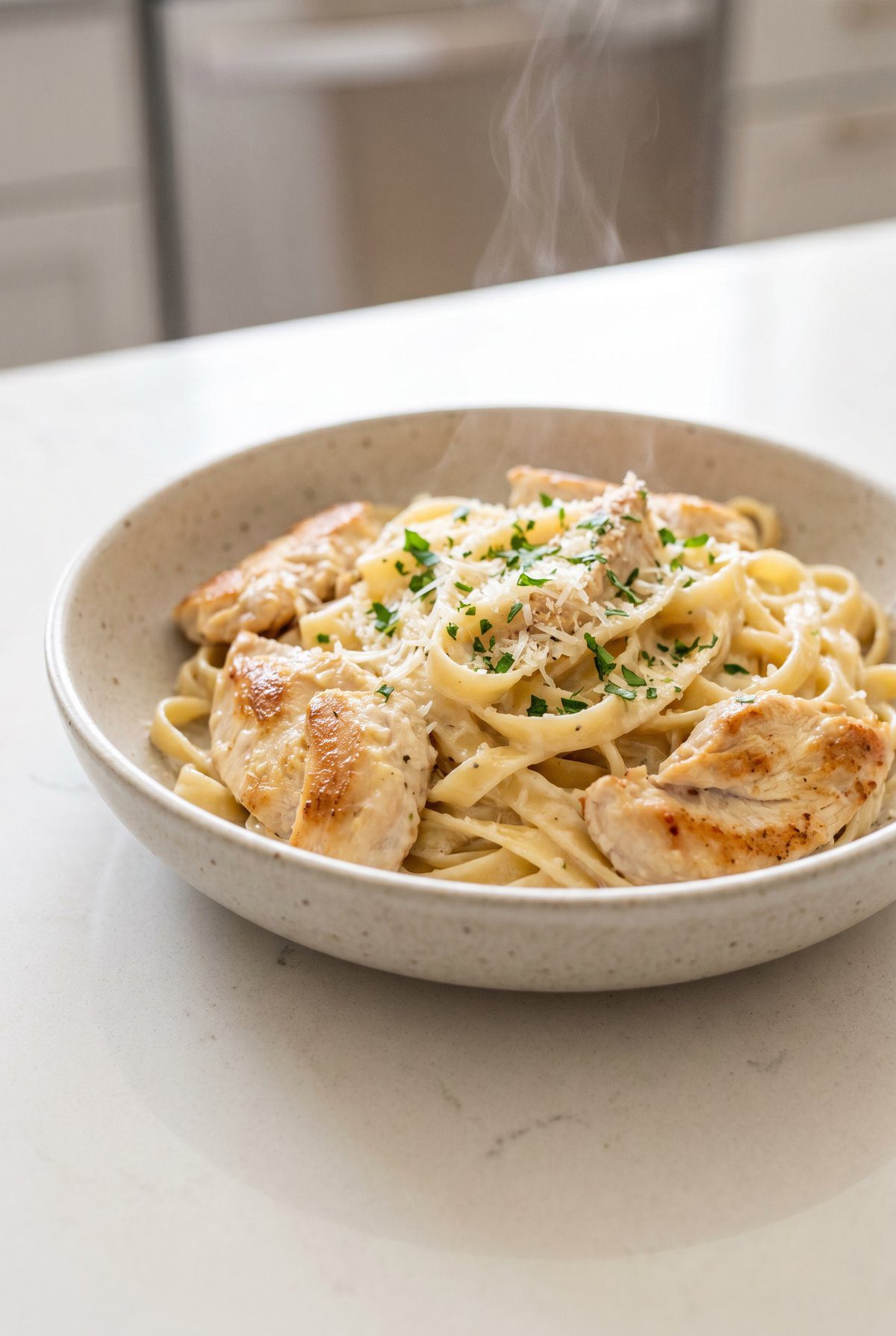 Garlic Parmesan Chicken Pasta served and ready to eat