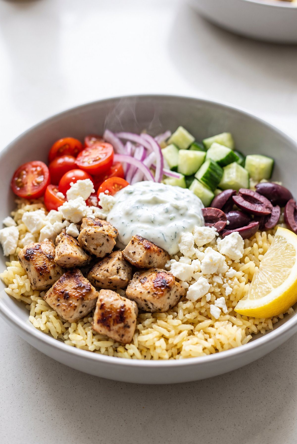 Close-up of Greek Chicken Bowl