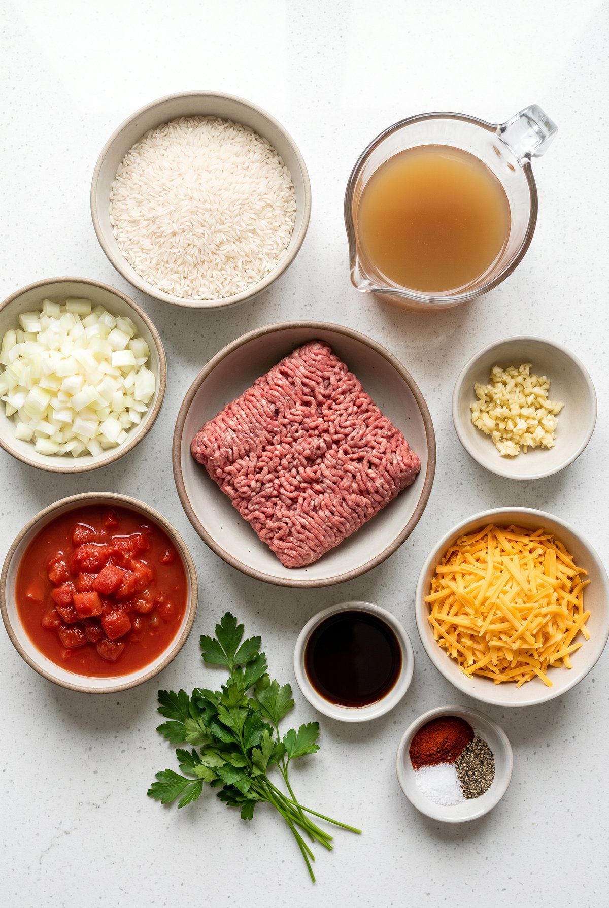 Ingredients for Ground Beef and Rice
