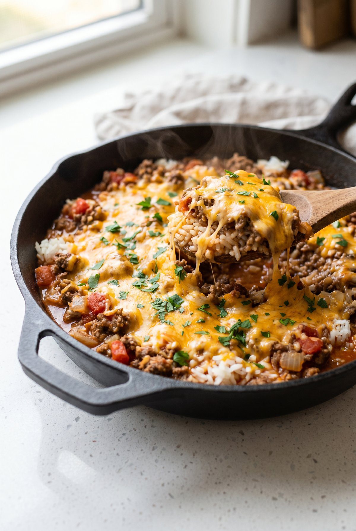 Ground Beef and Rice ready to serve