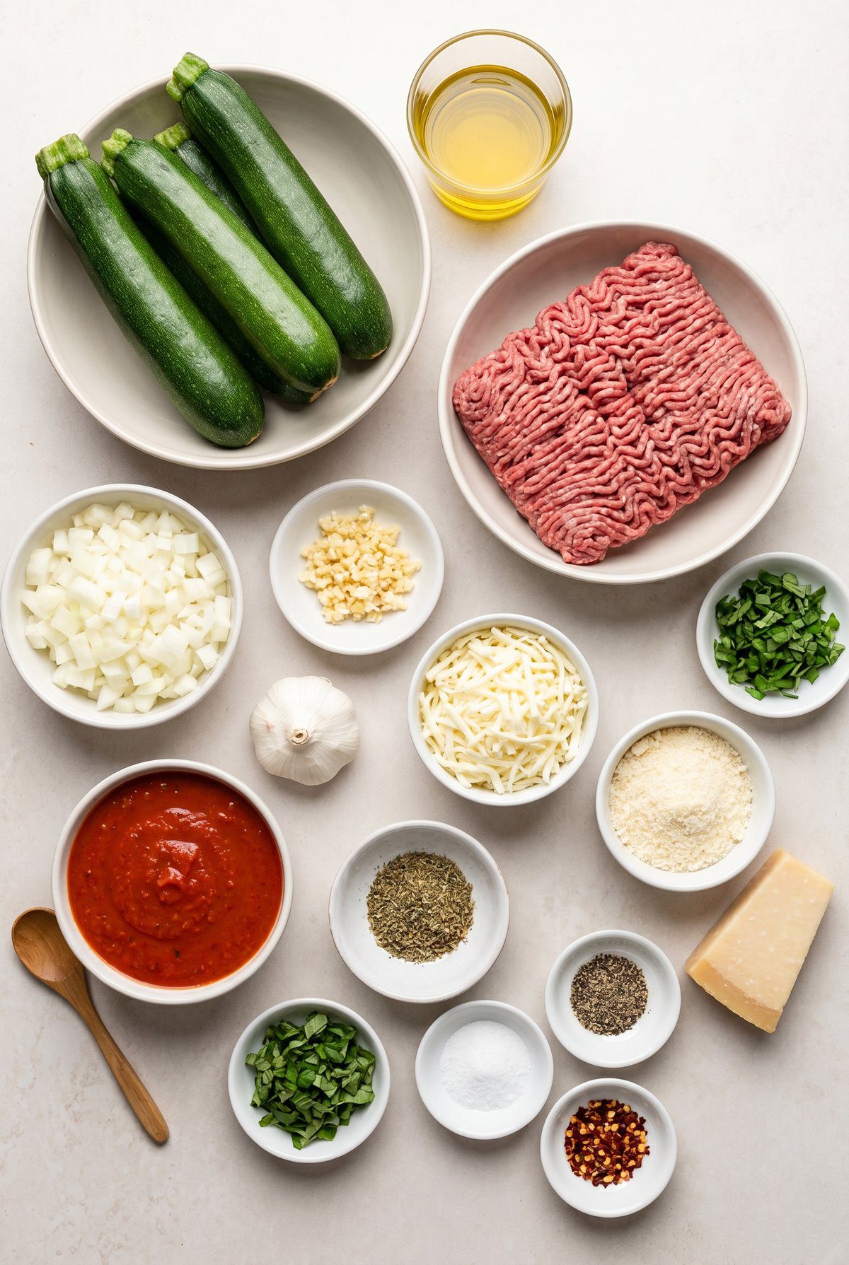 Ingredients for Ground Beef Zucchini Boats