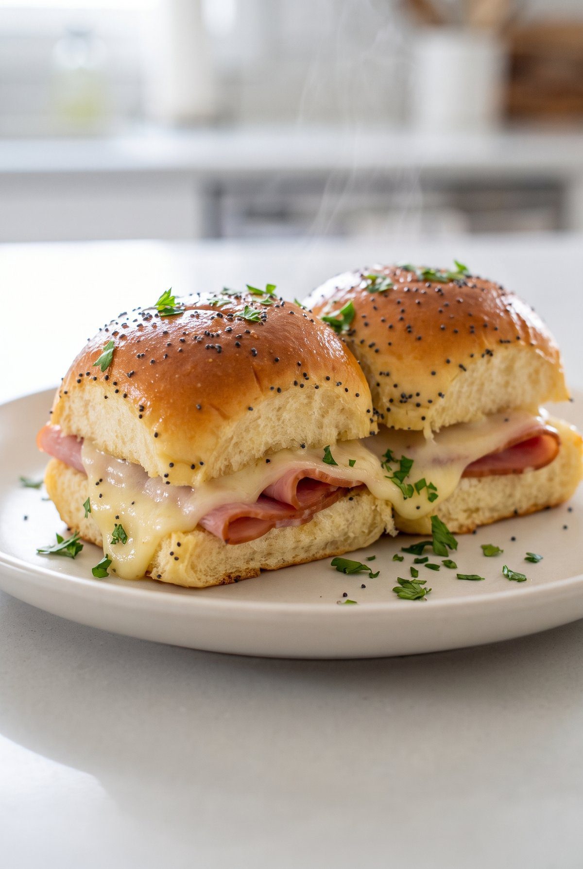 Close-up of Ham and Cheese Sliders