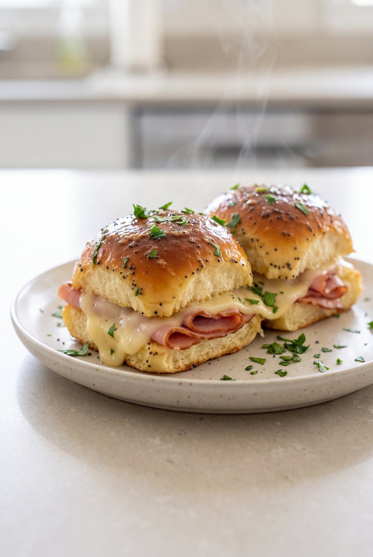 Ham and Cheese Sliders served and ready to eat