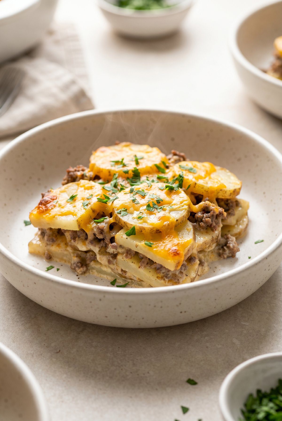 Hamburger Potato Casserole served and ready to eat