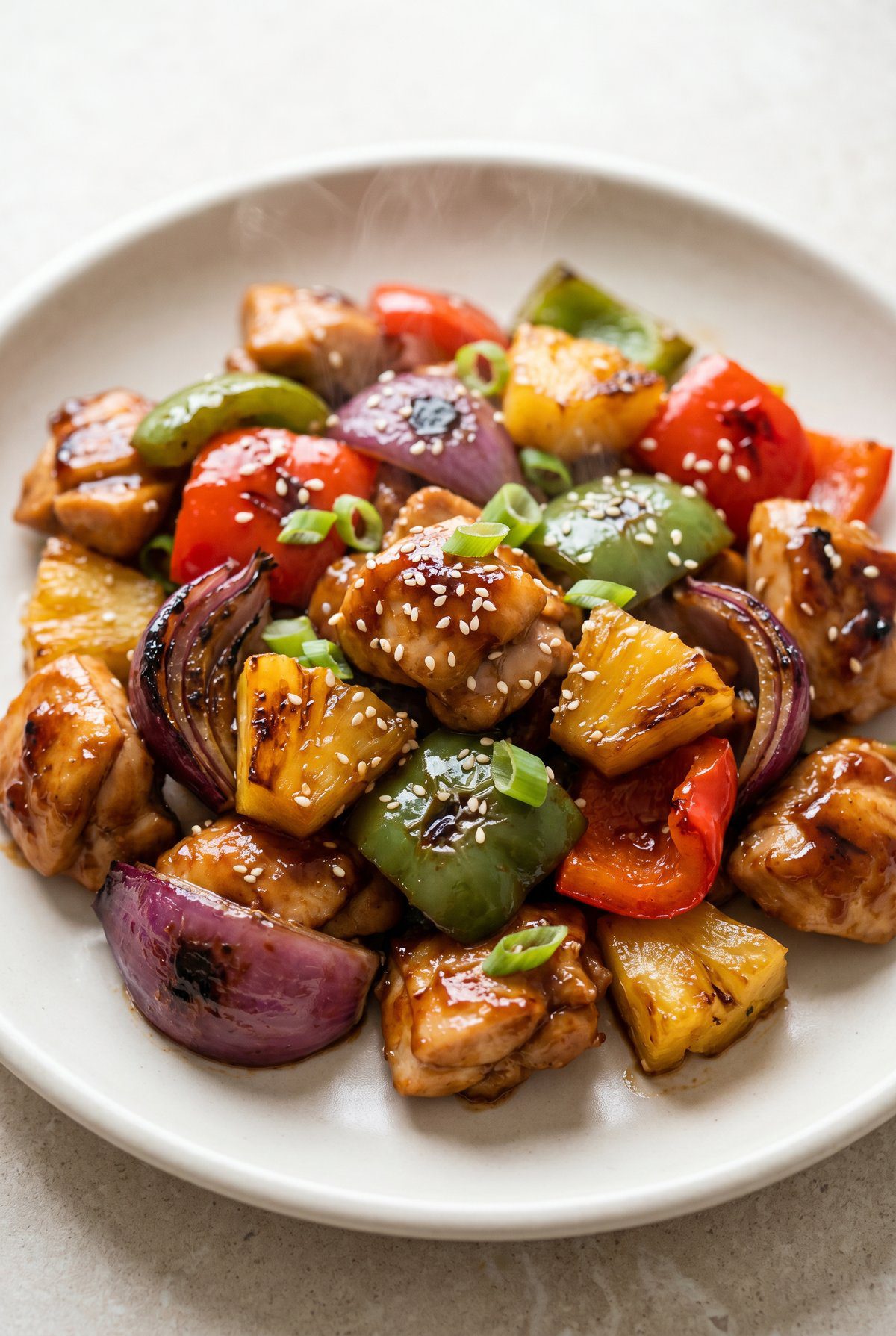 Close-up of Hawaiian Chicken Sheet Pan