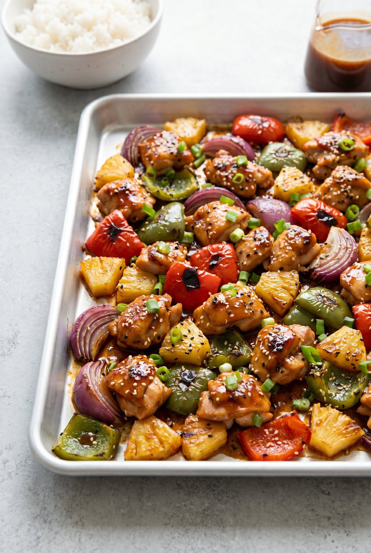 Hawaiian Chicken Sheet Pan ready to serve