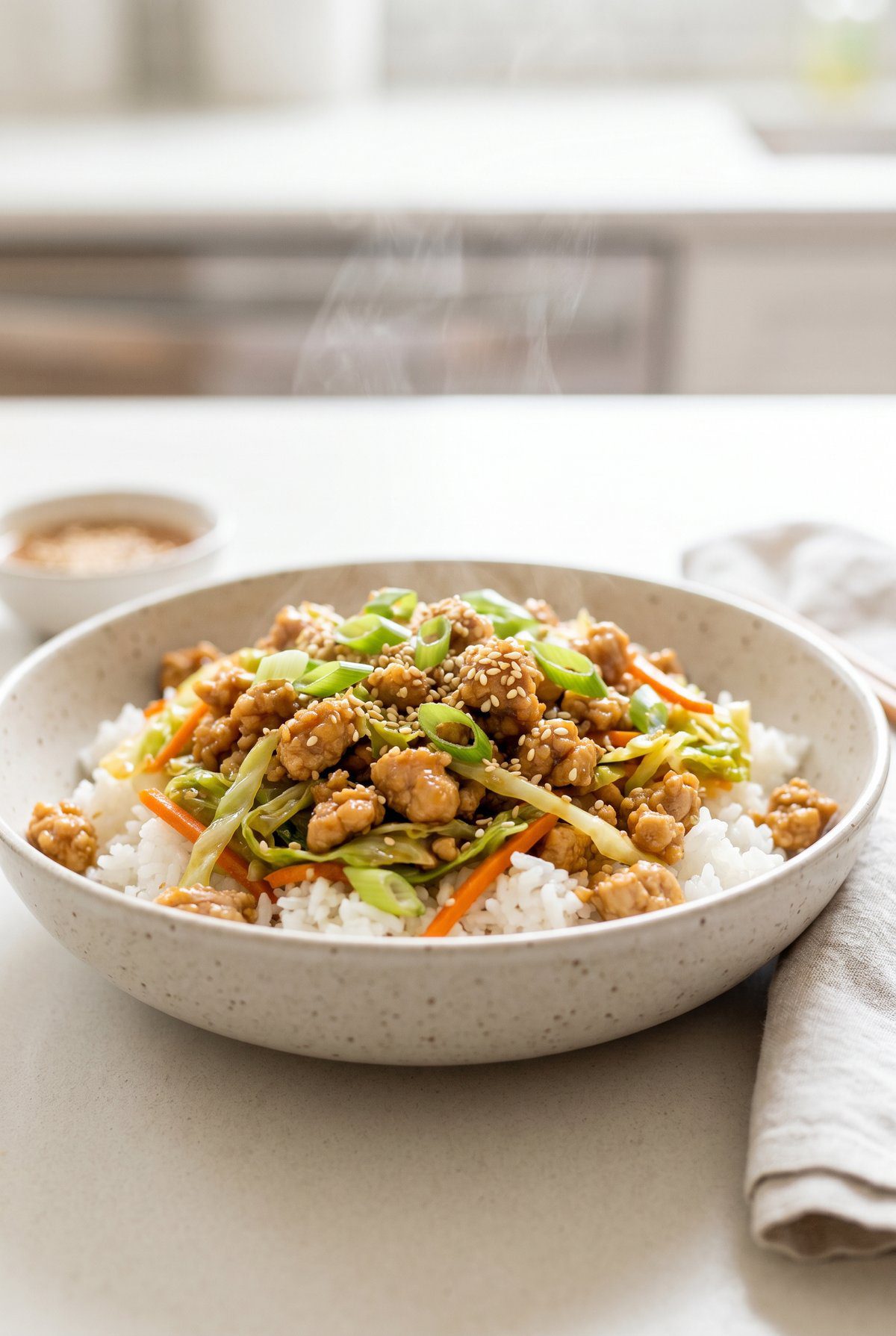 Honey Garlic Ground Turkey ready to serve