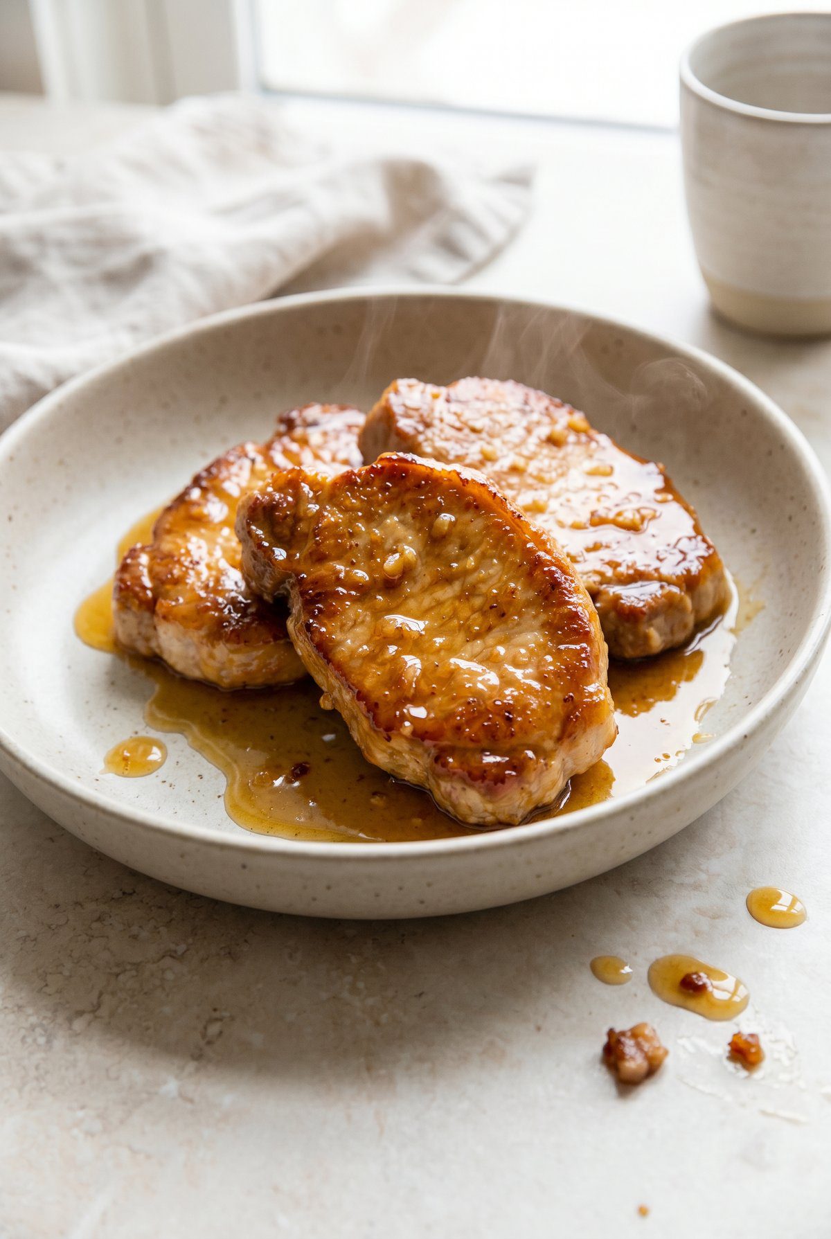 Honey Garlic Pork Chops served and ready to eat