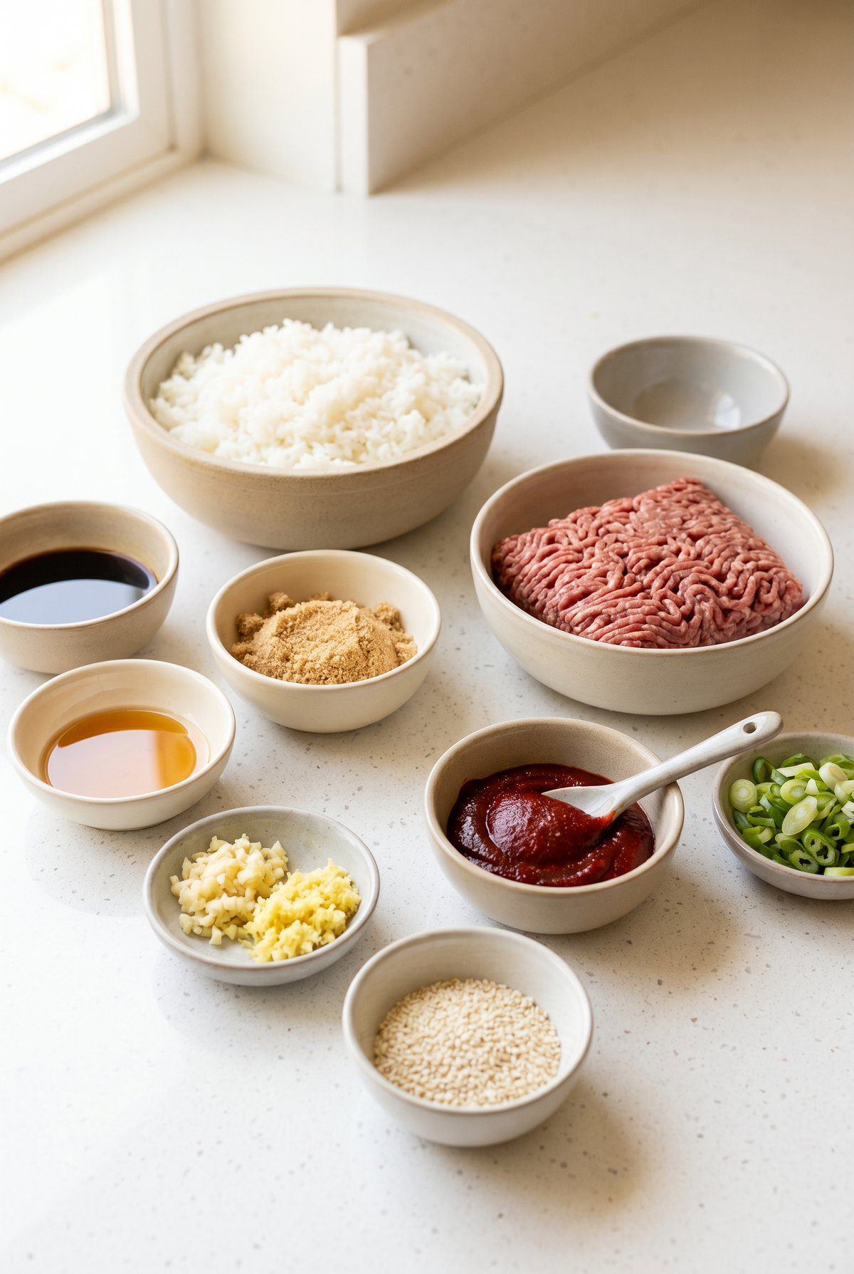Ingredients for Korean Ground Beef Bowl