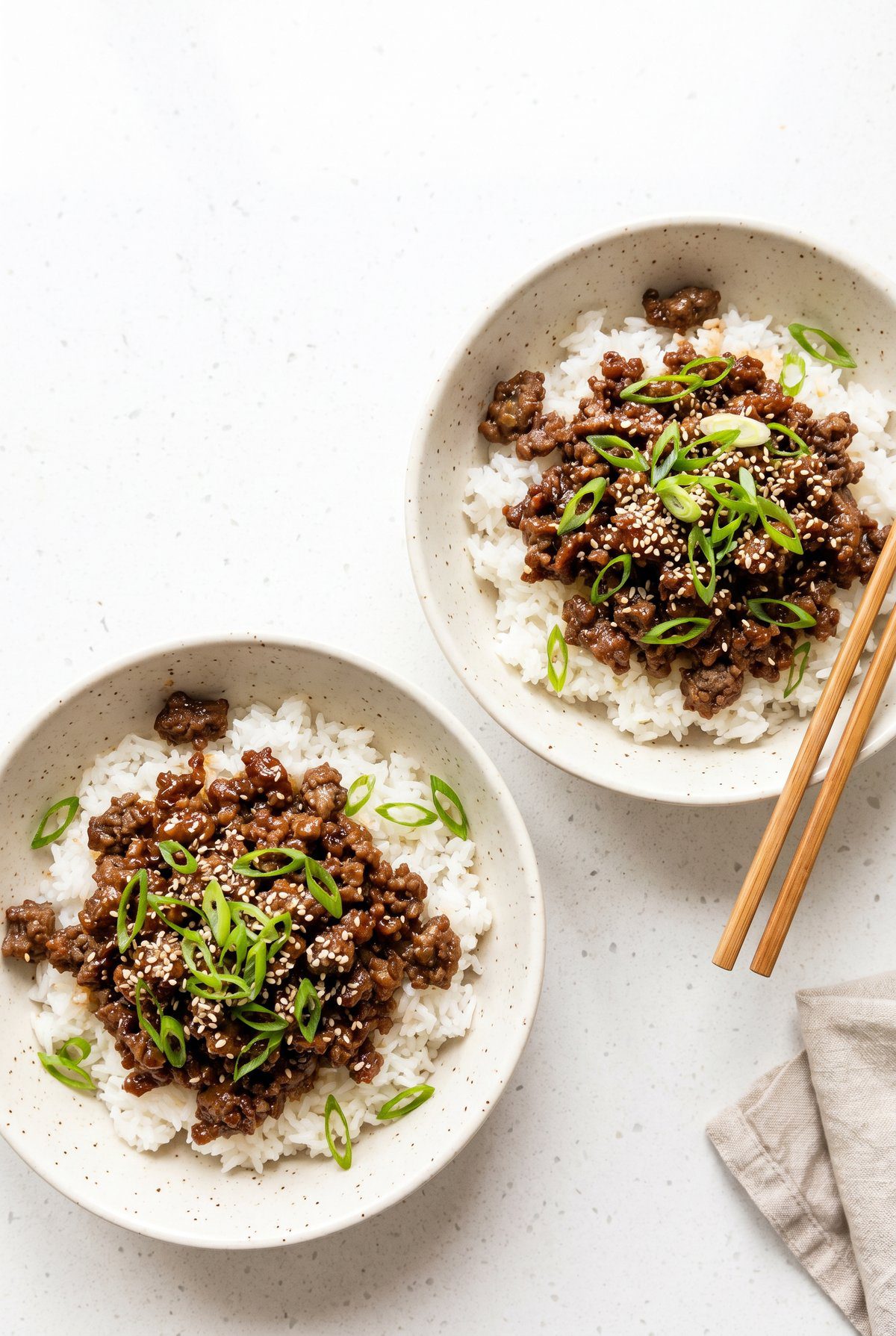 Overhead view of Korean Ground Beef Bowl