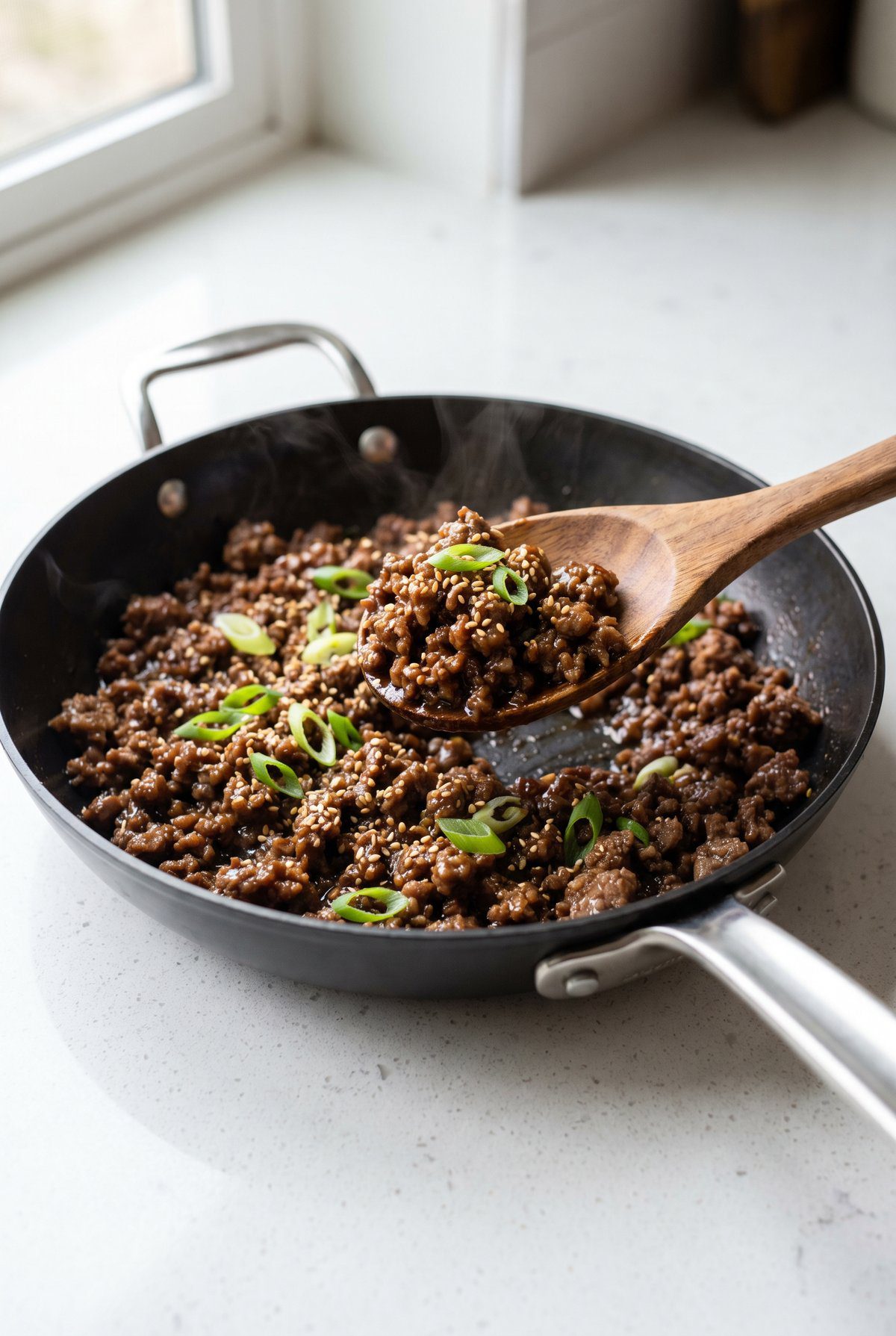 Korean Ground Beef Bowl ready to serve