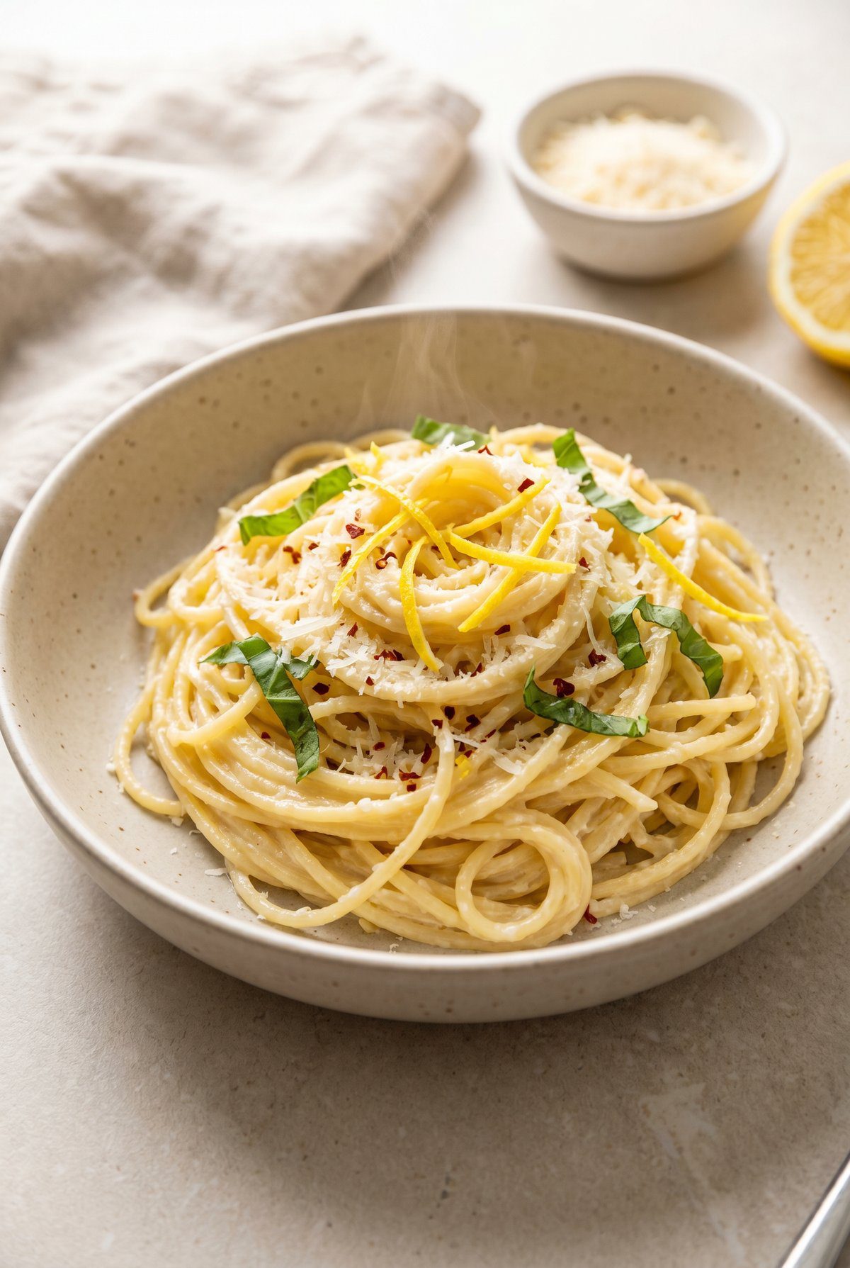 Lemon Ricotta Pasta served and ready to eat
