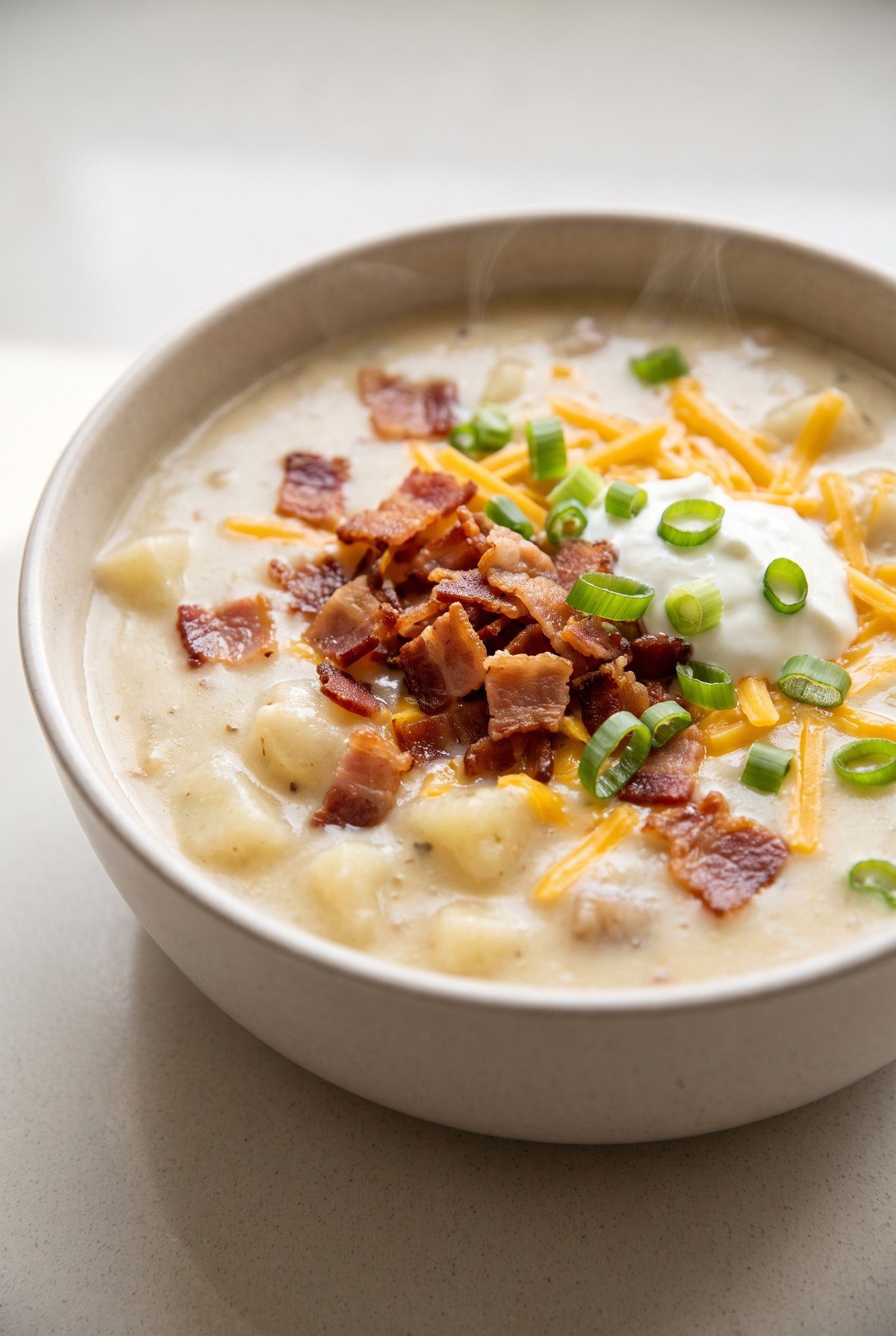 Close-up of Loaded Baked Potato Soup