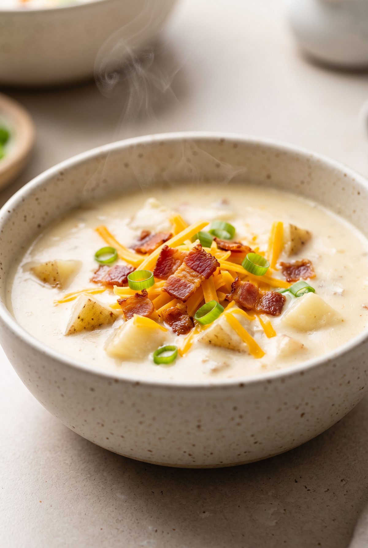 Loaded Baked Potato Soup served and ready to eat