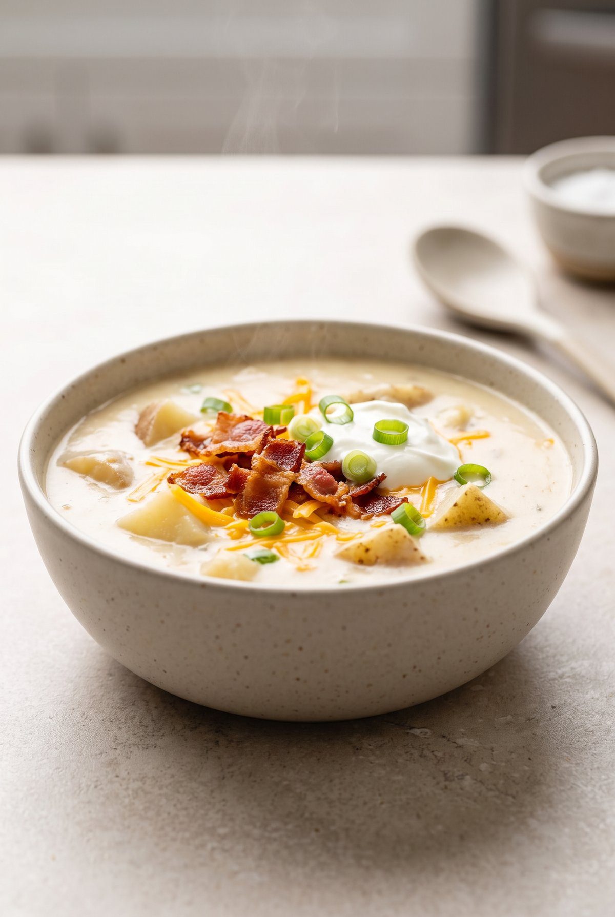 Loaded Baked Potato Soup ready to serve