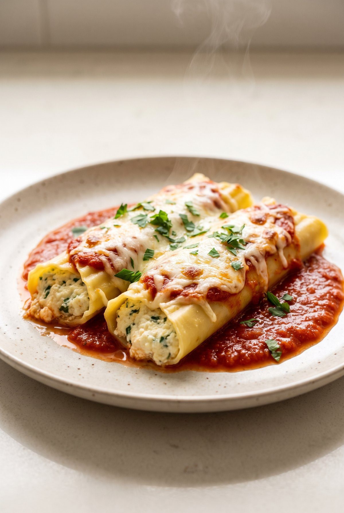 Manicotti served and ready to eat