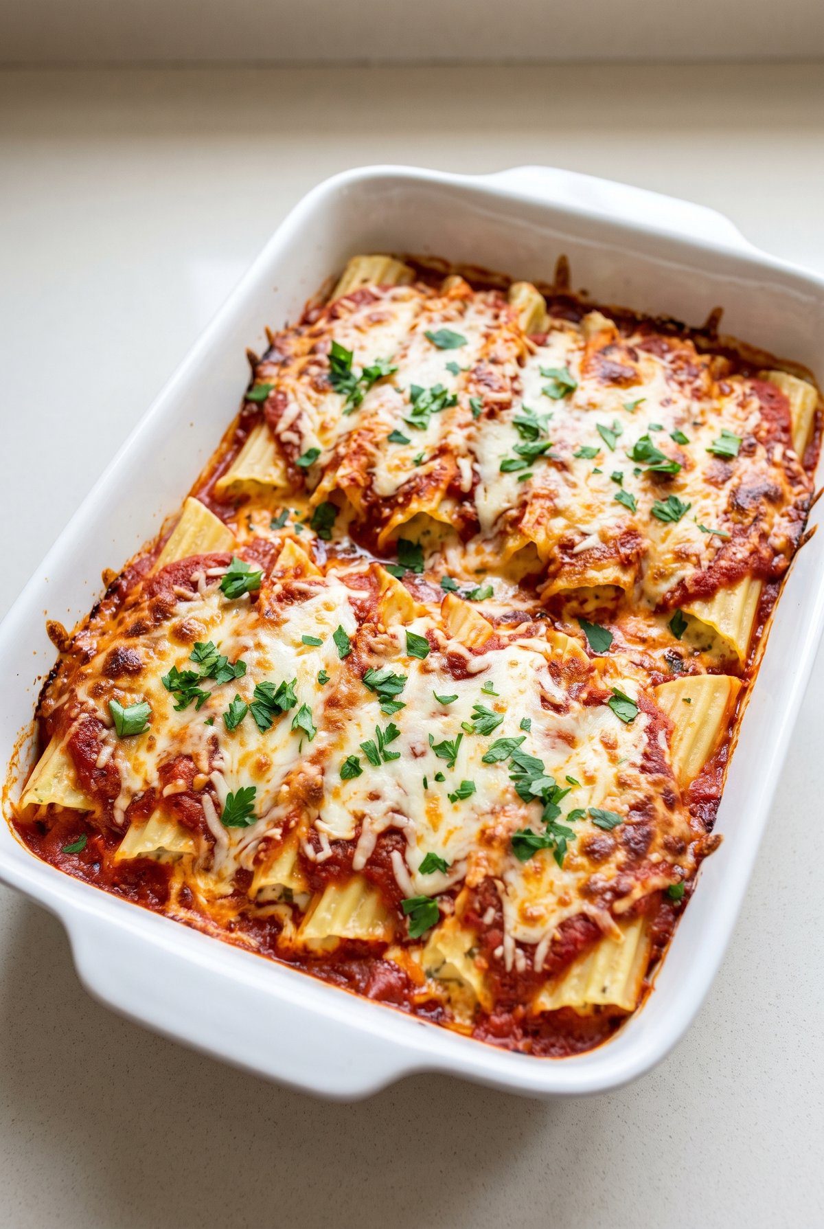 Manicotti ready to serve