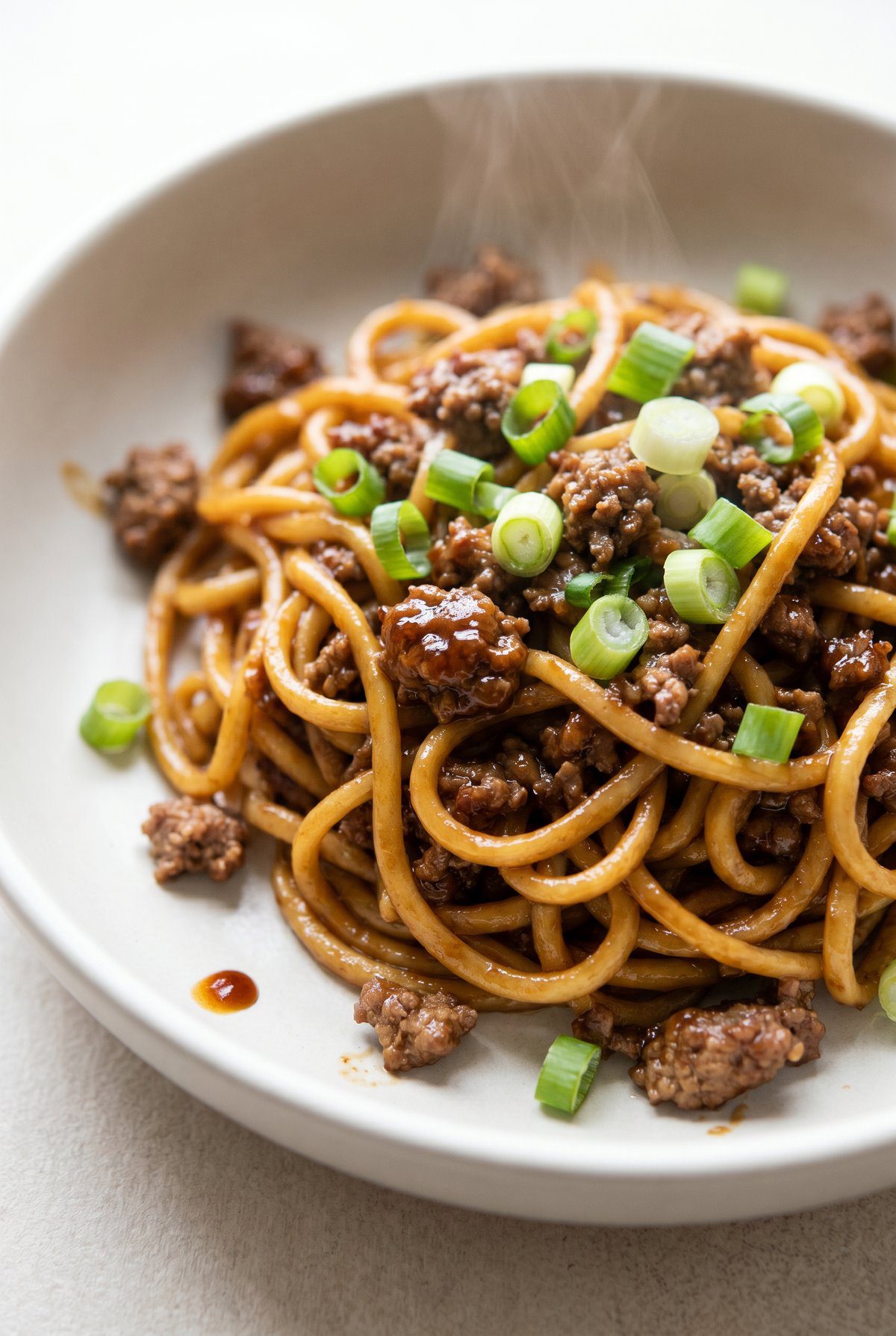 Close-up of Mongolian Ground Beef Noodles