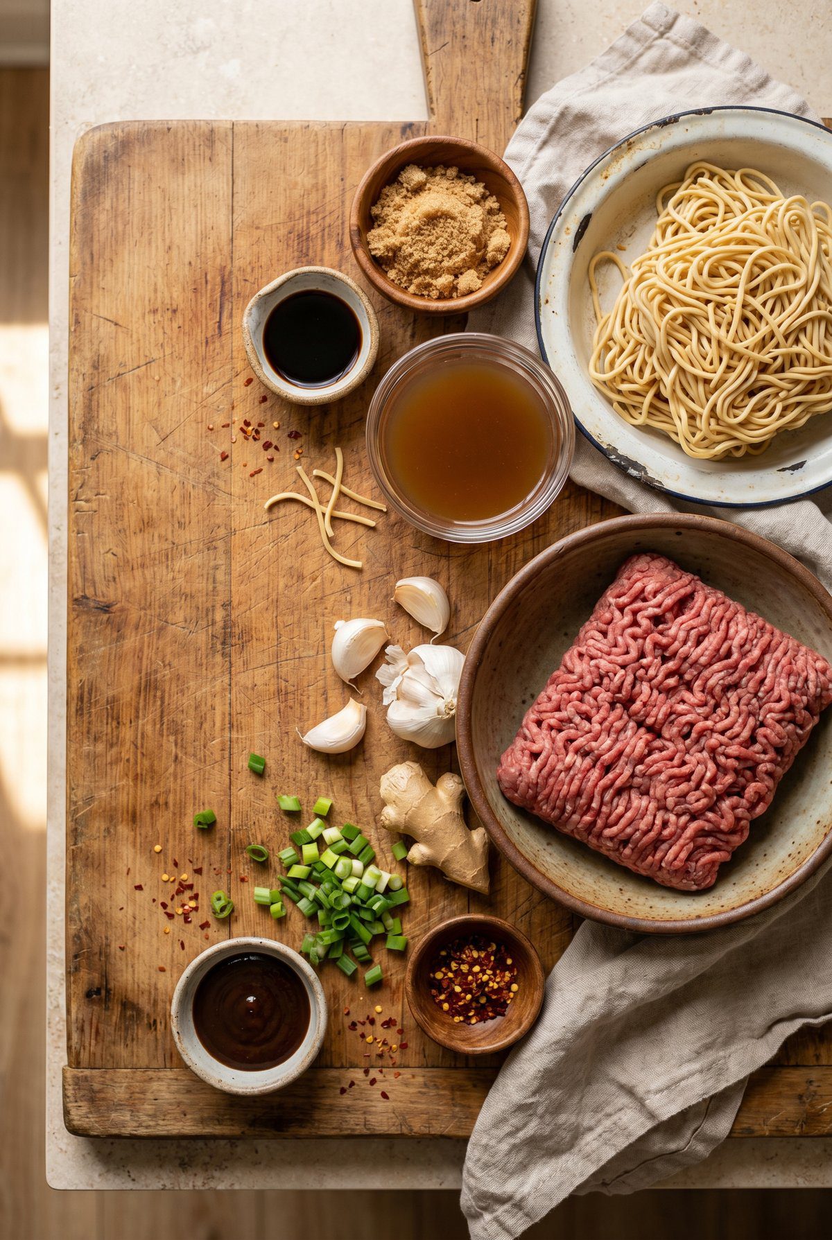 Ingredients for Mongolian Ground Beef Noodles