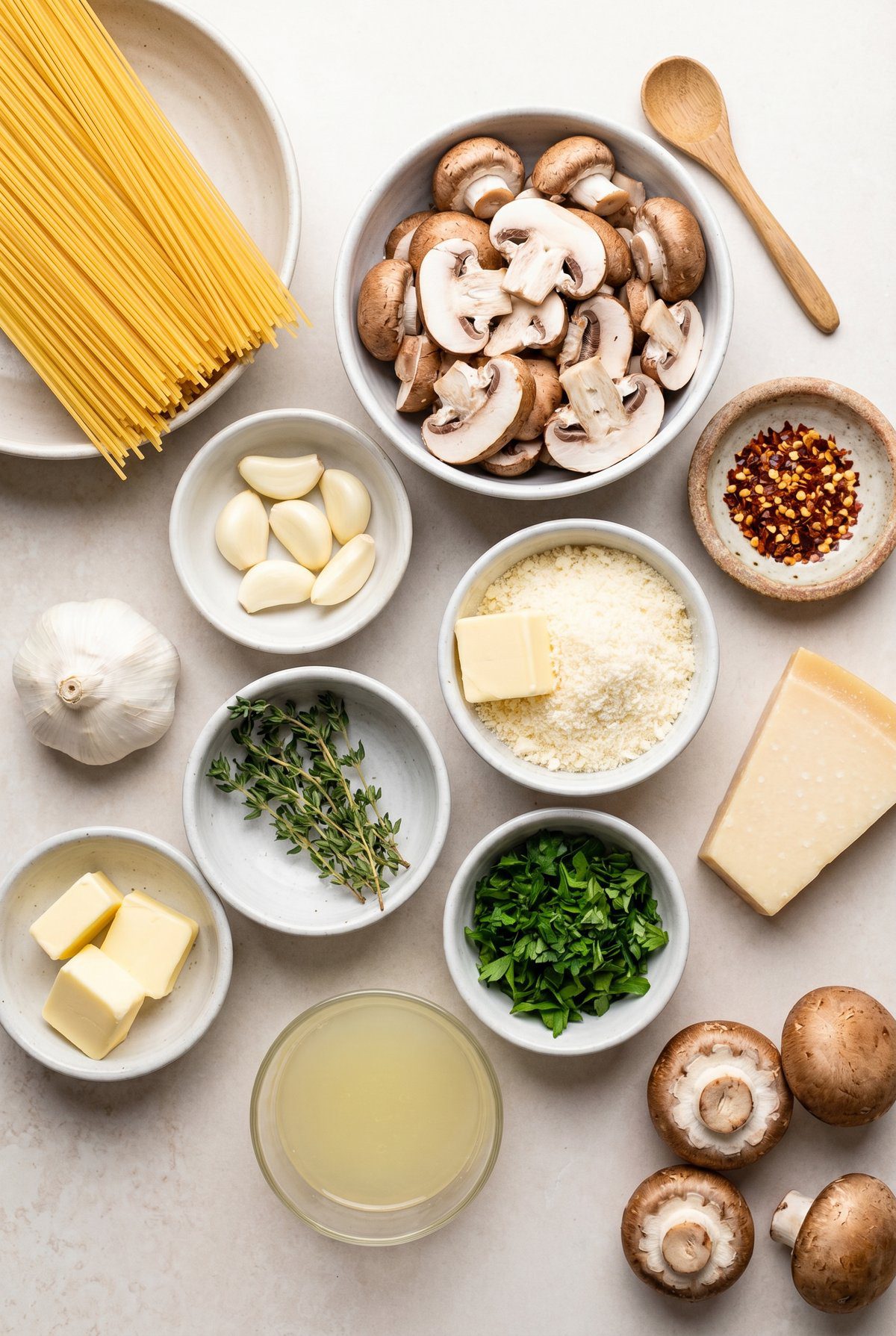 Ingredients for Mushroom Garlic Spaghetti