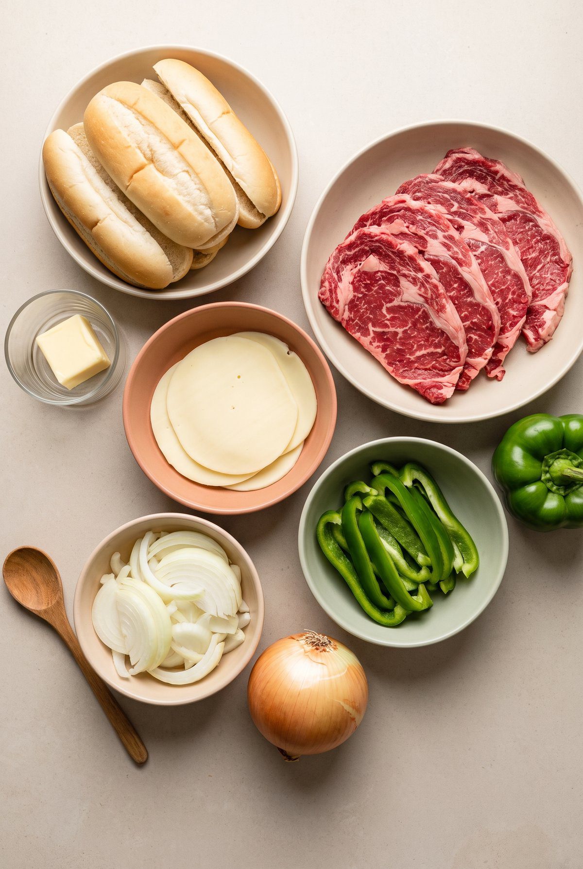 Ingredients for Philly Cheesesteak