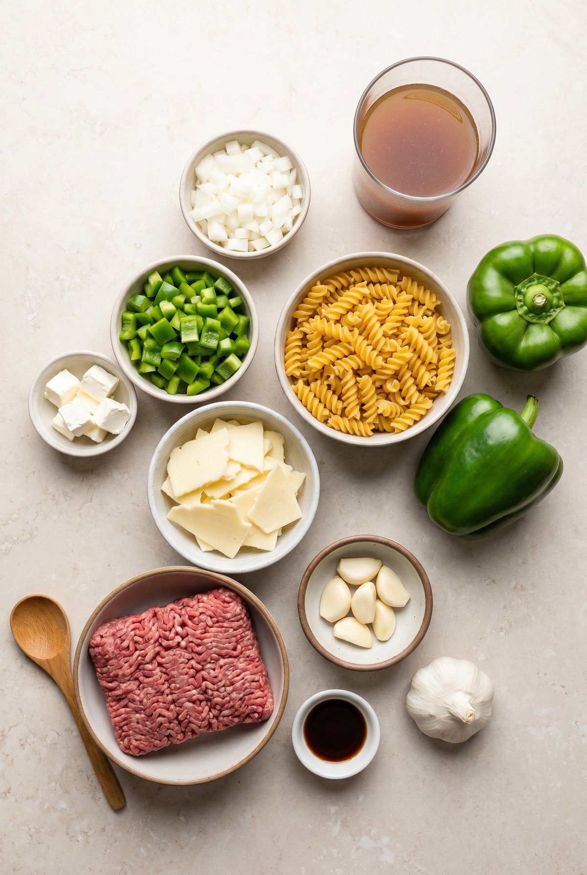 Ingredients for Philly Cheesesteak Pasta