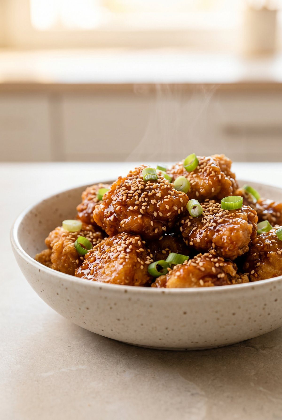 Sesame Chicken served and ready to eat