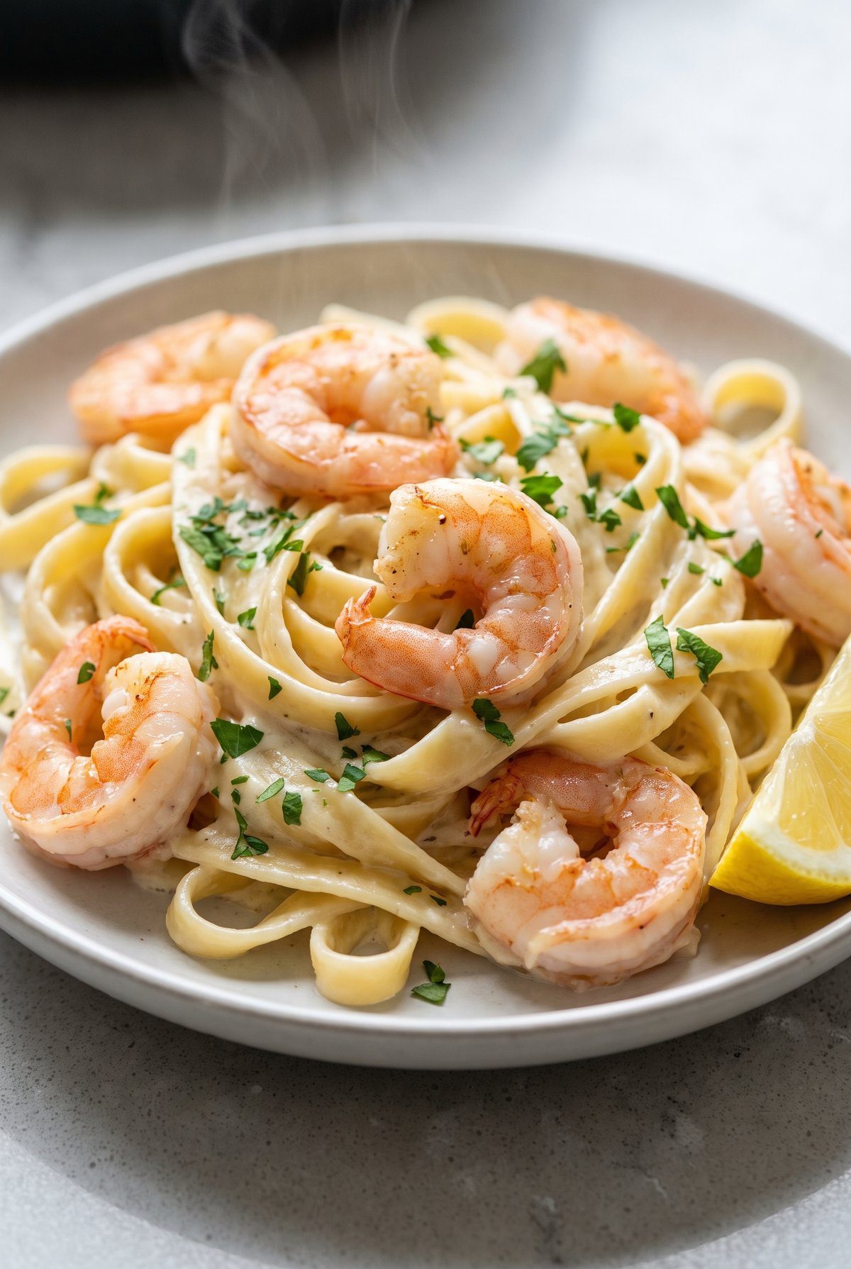 Close-up of Shrimp Alfredo