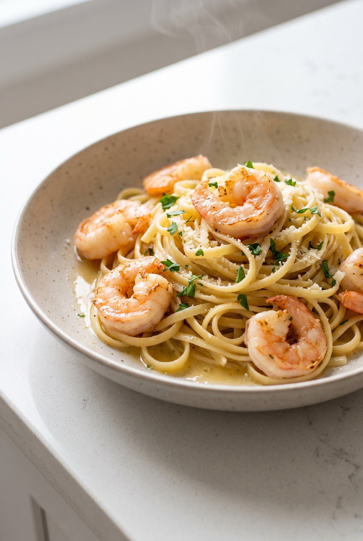 Shrimp Scampi served and ready to eat