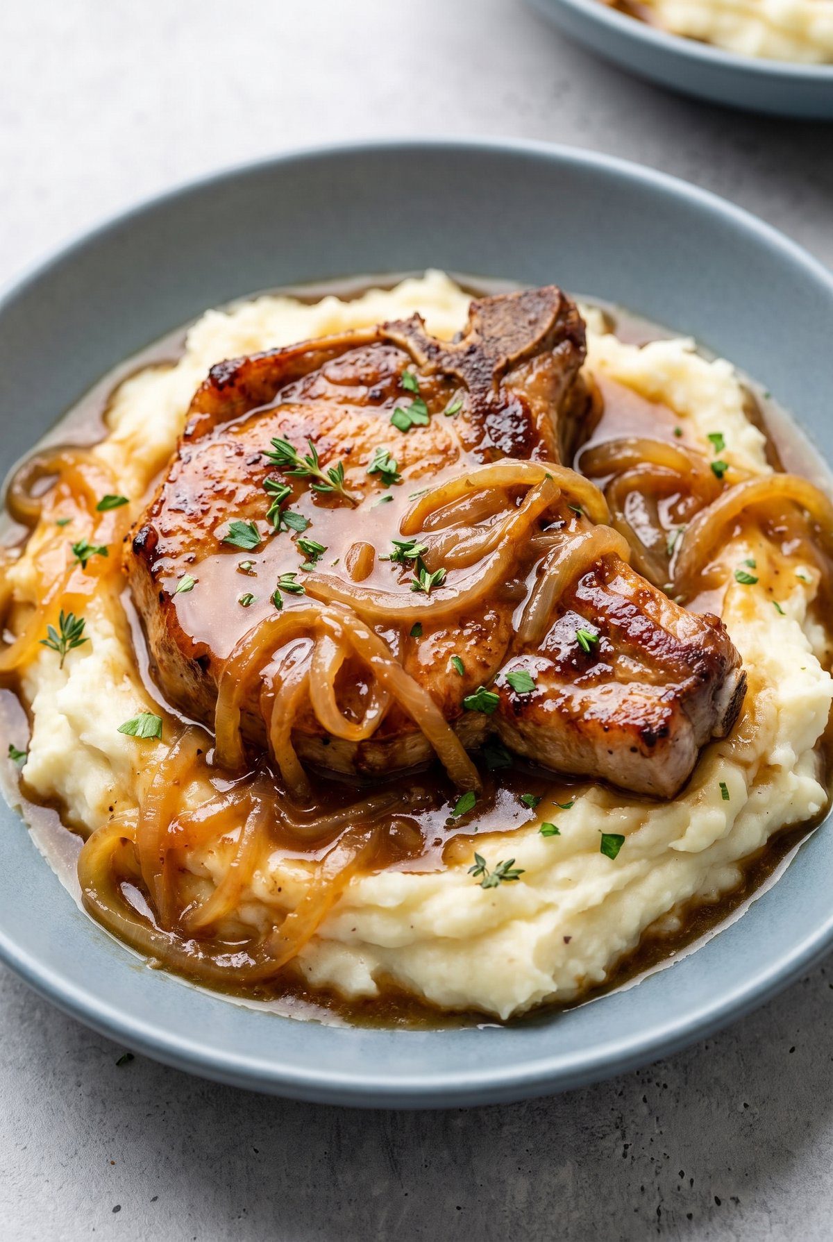 Close-up of Smothered Pork Chops