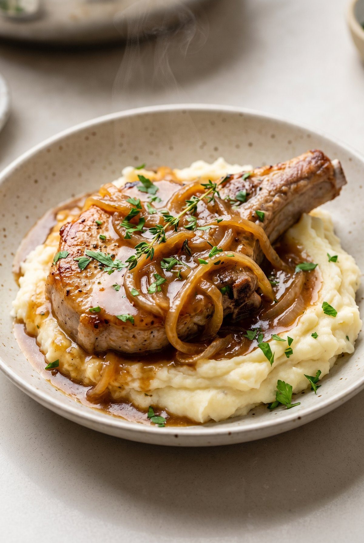 Smothered Pork Chops served and ready to eat