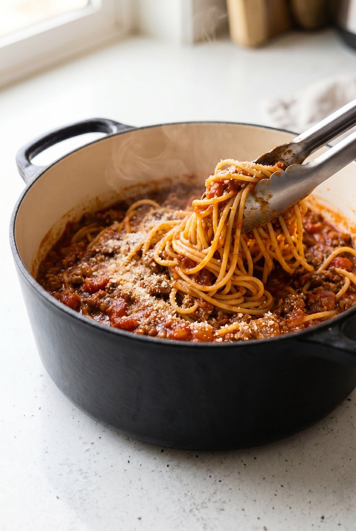 Spaghetti with Meat Sauce ready to serve