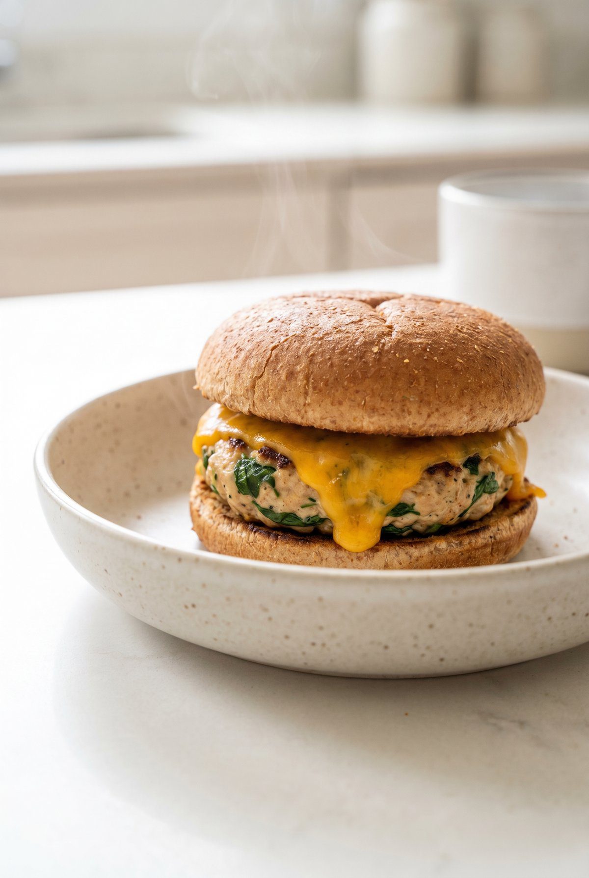 Spinach Chicken Burgers served and ready to eat
