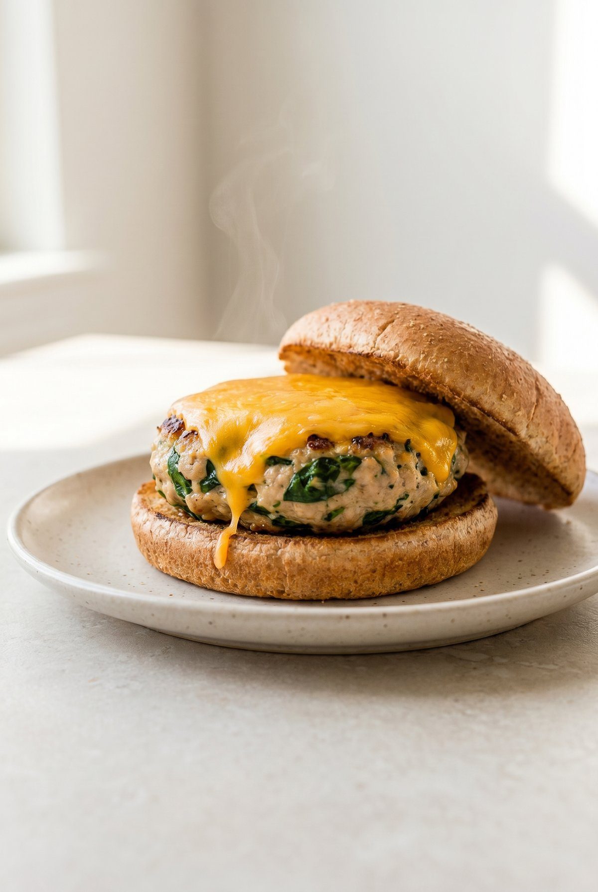 Spinach Chicken Burgers ready to serve