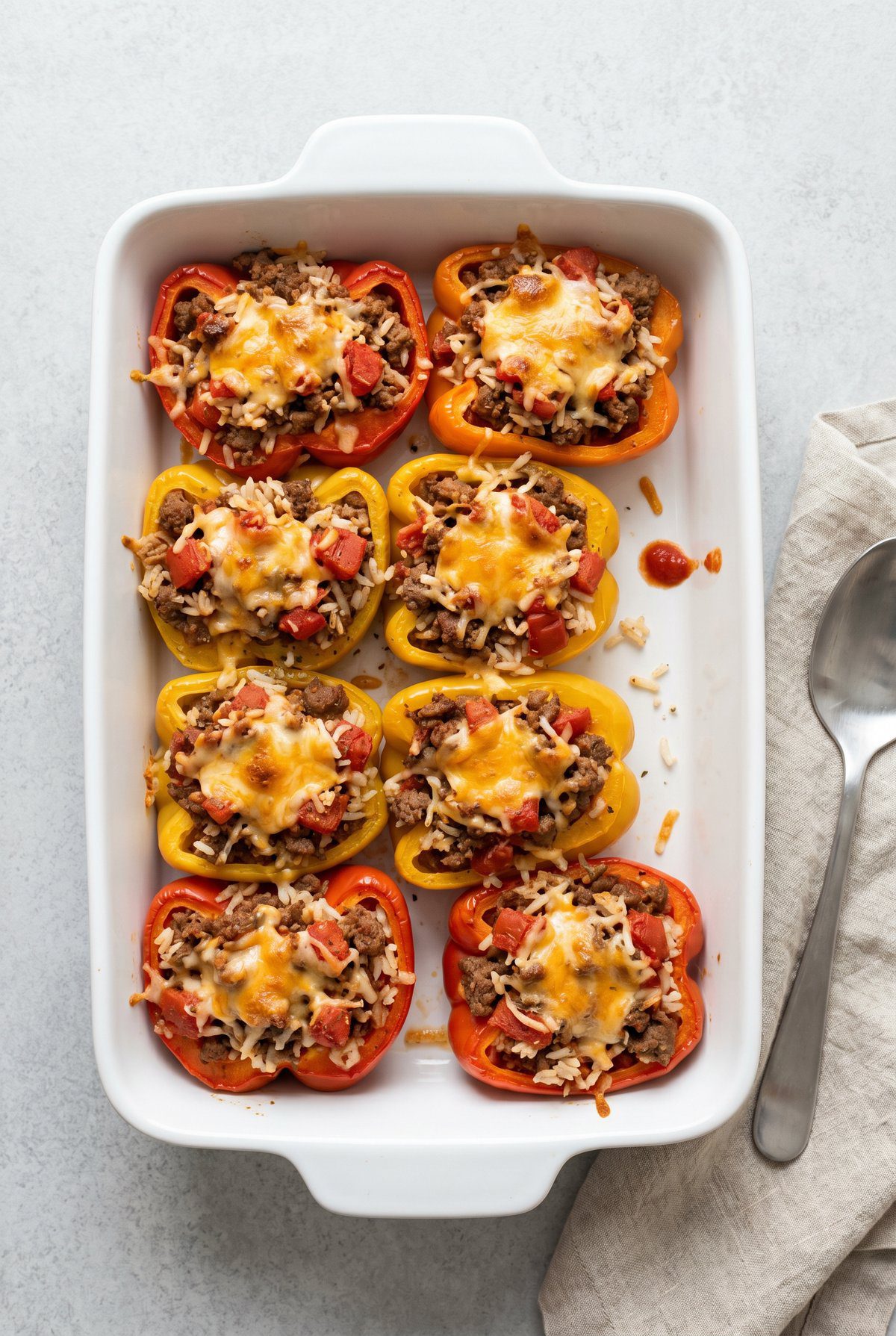 Overhead view of Stuffed Peppers