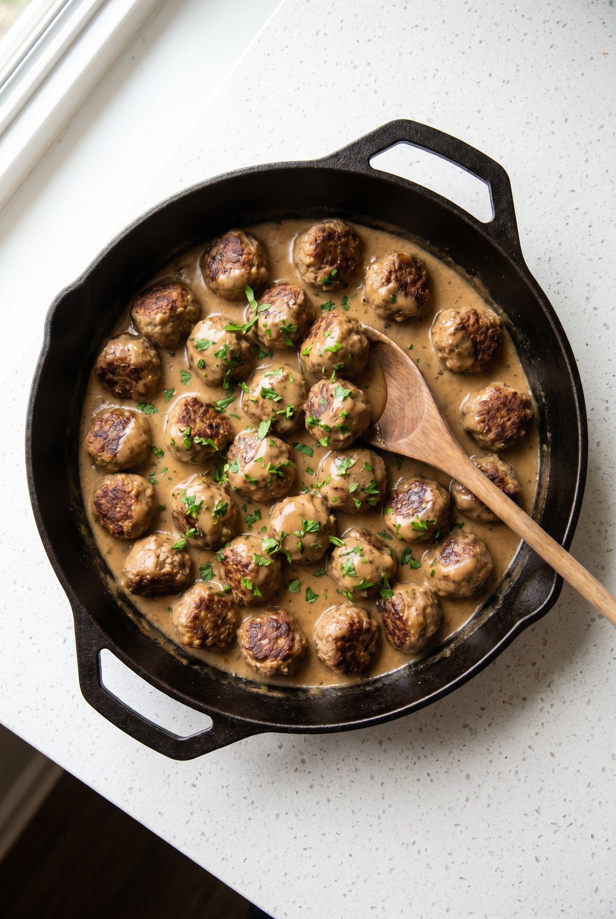 Overhead view of Swedish Meatballs