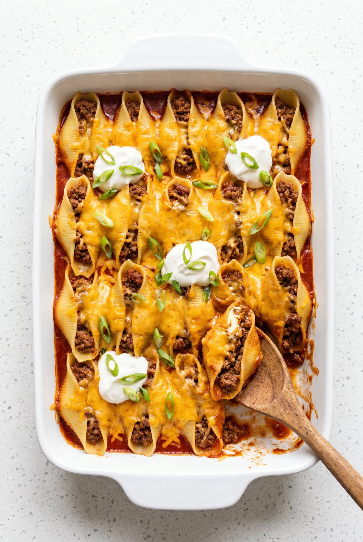Overhead view of Taco Stuffed Shells